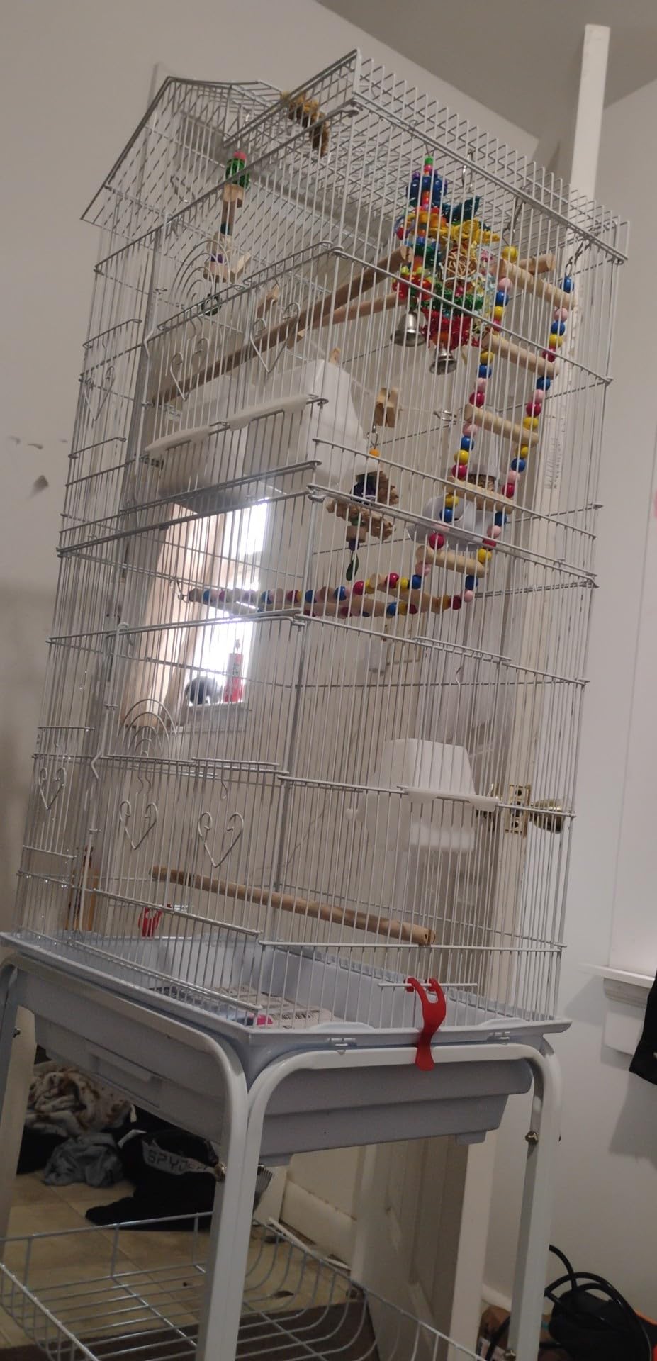 Yaheetech 62.5-inch Roof Top Flight Bird Cage for Parakeets Cockatiels Conures Finches Lovebirds Canaries Budgies Small Parrots, Large Birdcage with Detachable Rolling Stand, White customer photo 1