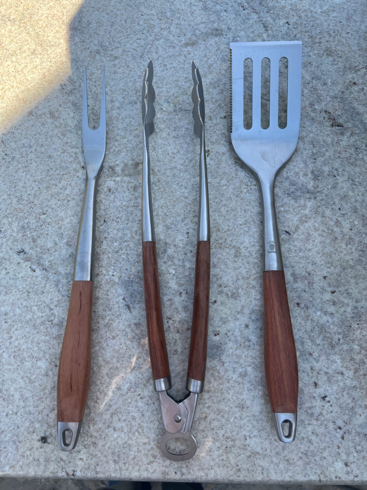 GRILAZ Heavy-Duty Rose Wooden BBQ Grilling Tools Set. Extra Thick Stainless Steel Multi-Function Spatula, Fork & Tongs | Essential Accessories for Barbecue & Grill. Ideal Gift for Father… customer photo 2
