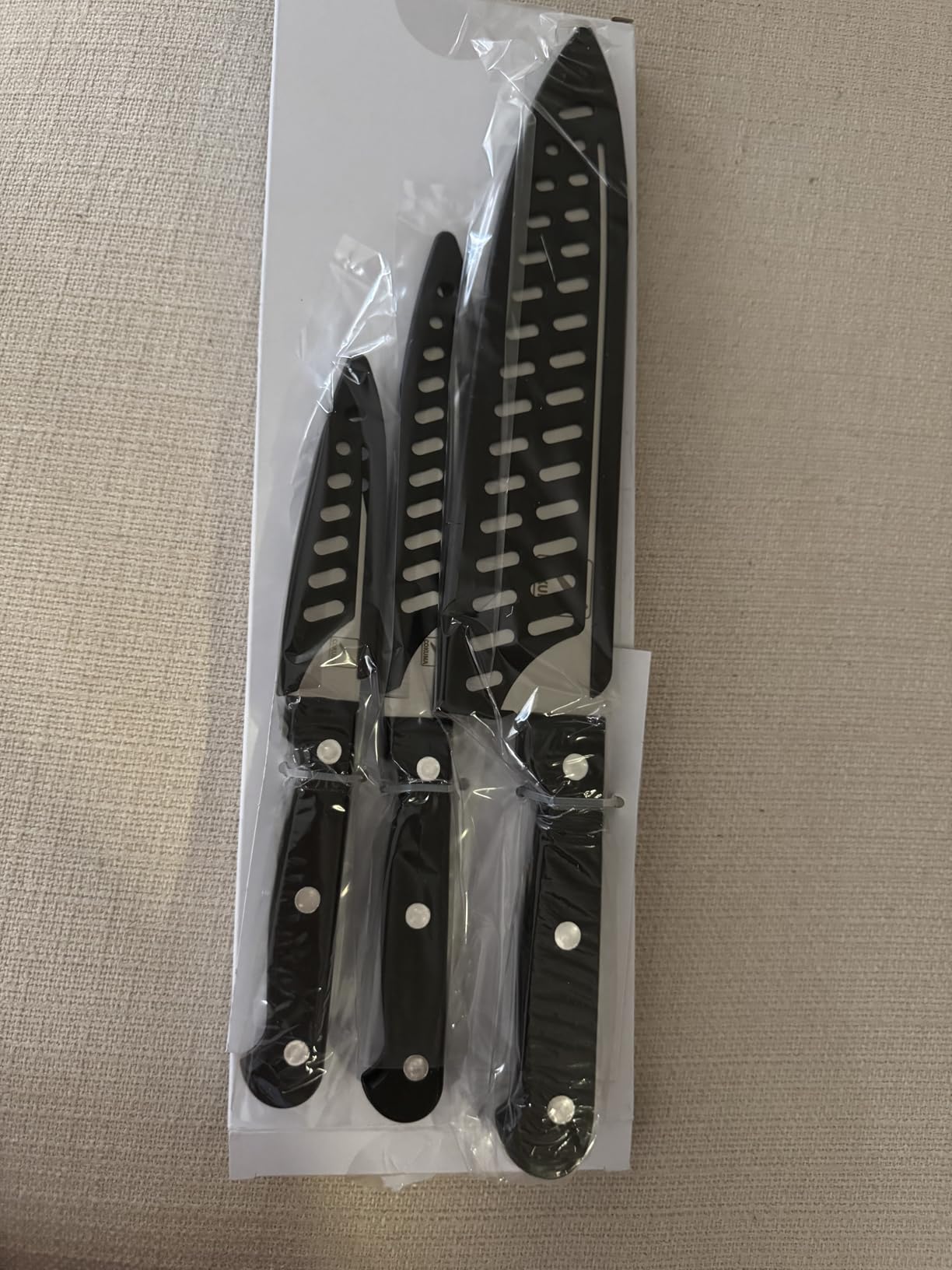 COKUMA Kitchen Knife, 3-Pcs Knife Set With Sheath, 8 Inch Chef Knife, 4.5 Inch Utility Knife, 4 Inch Paring Chef Knife, Stainless Steel, Black customer photo 1