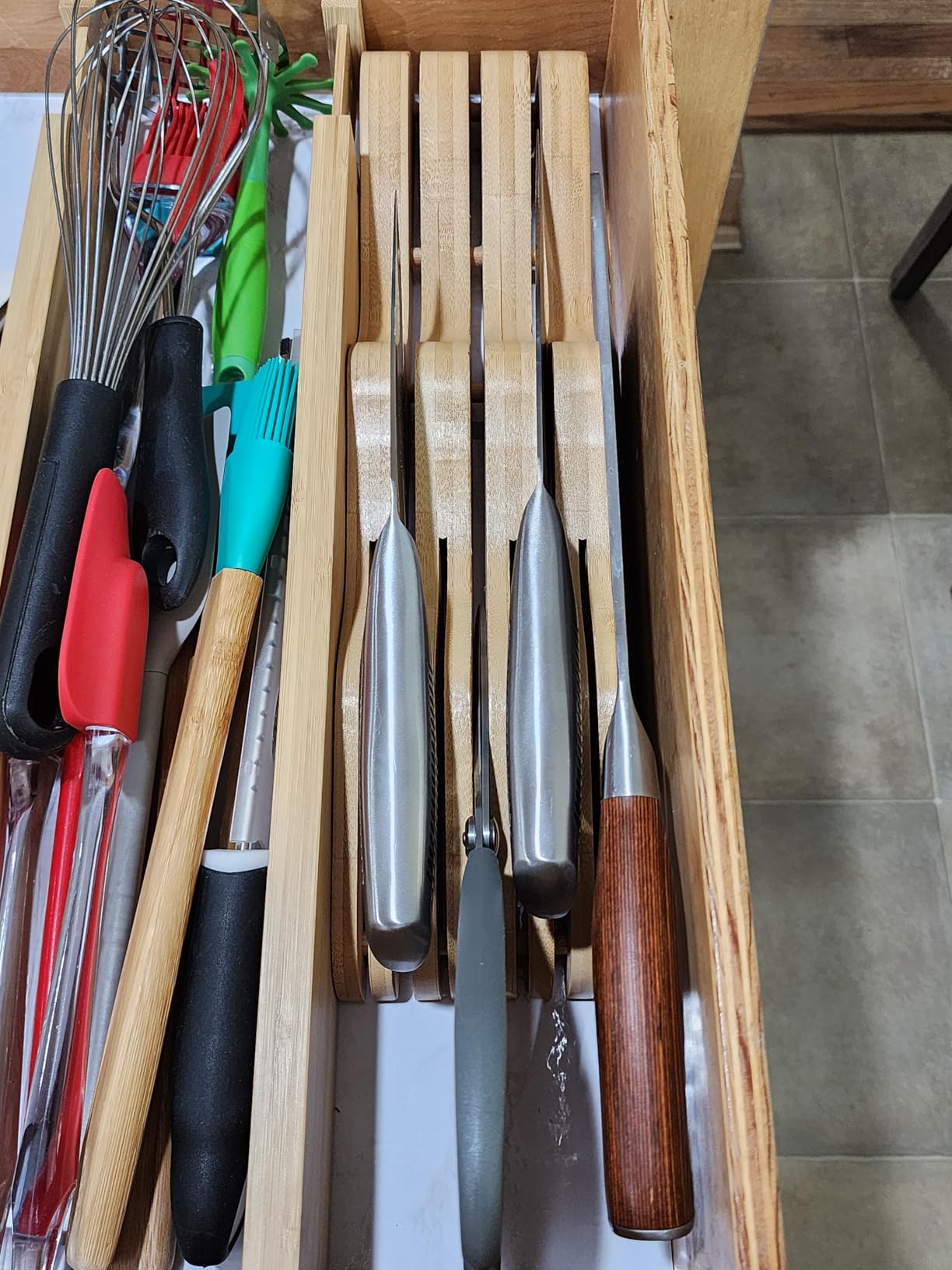 Bamboo Knife Block Holder, 9 Knives Dock, In-Drawer Knife Drawer Organizer customer photo 2