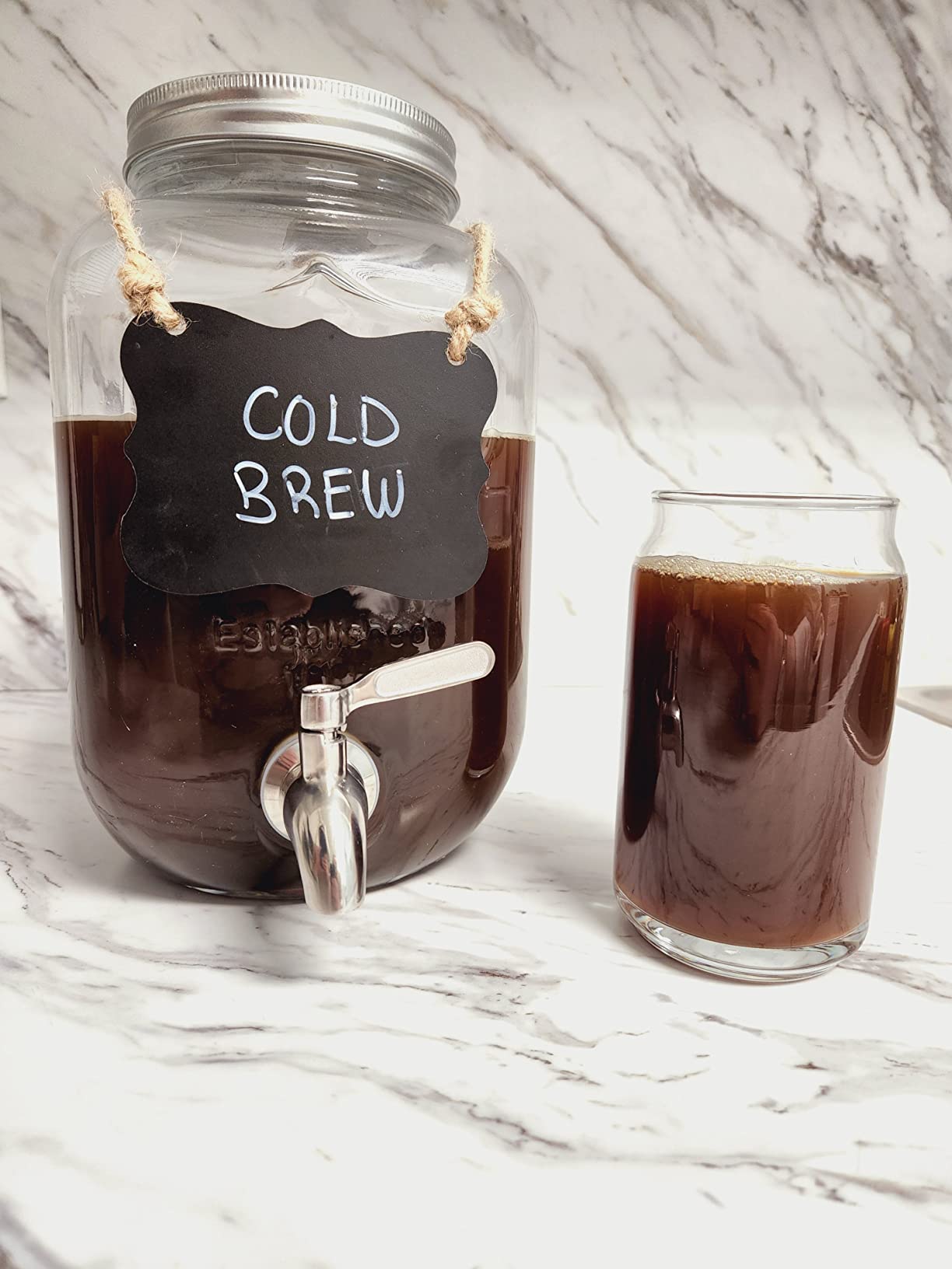 1 Gallon Cold Brew Coffee Maker - 3rd Generation Fine Mesh Filter - Stainless Steel Spigot - Extra Thick Large Glass Mason Jar Drink Dispenser Carafe, Iced Coffee Maker & Sun Tea Pitcher with Infuser. customer photo 2