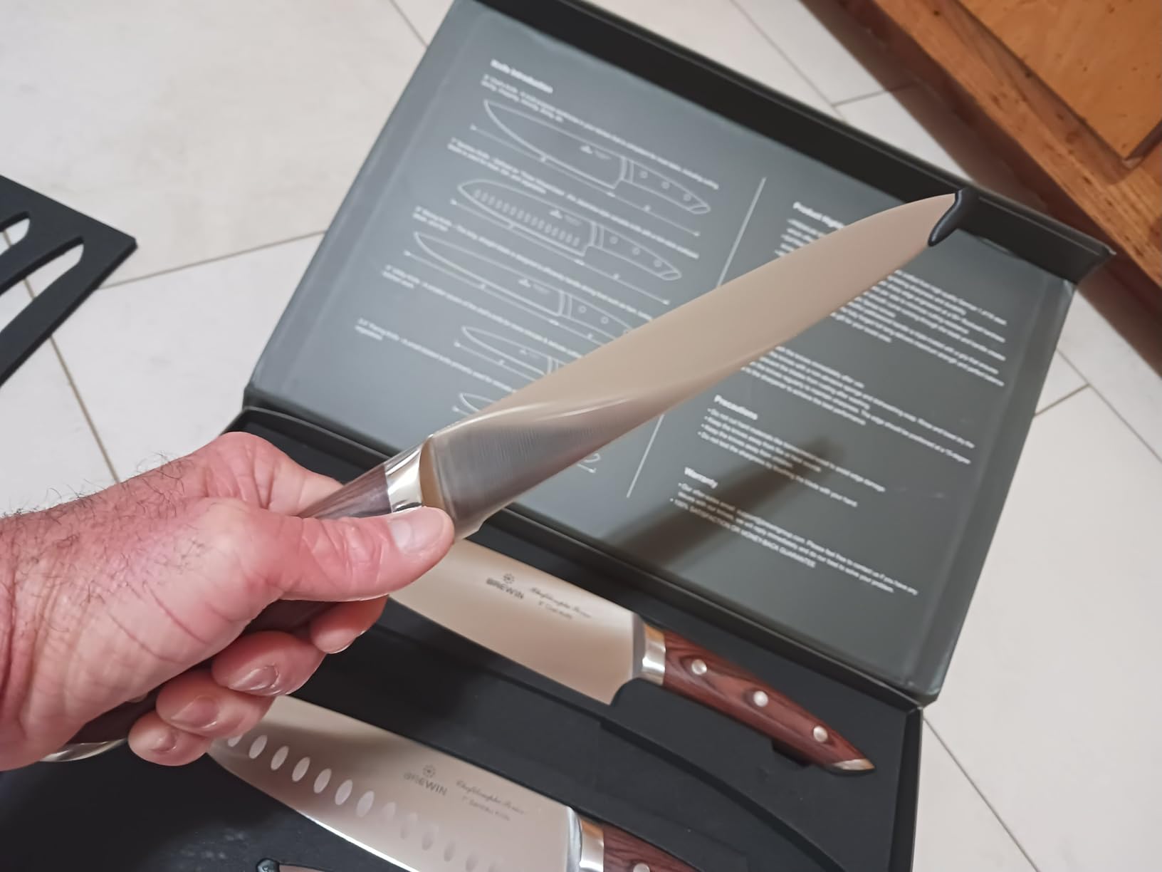 Brewin CHEFILOSOPHI Japanese Chef Knife Set 5 PCS with Elegant Red Pakkawood Handle Ergonomic Design,Professional Ultra Sharp Kitchen Knives for Cooking High Carbon Stainless Steel customer photo 2