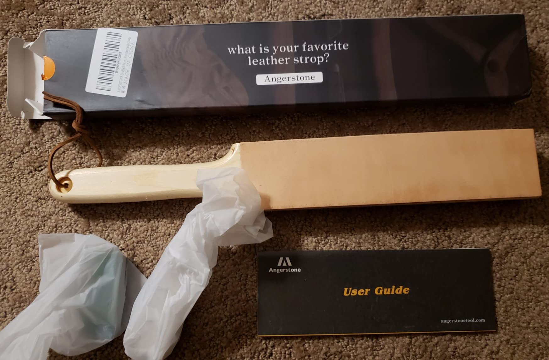 ANGERSTONE Double Side Leather Strop for Knife Sharpening - 14