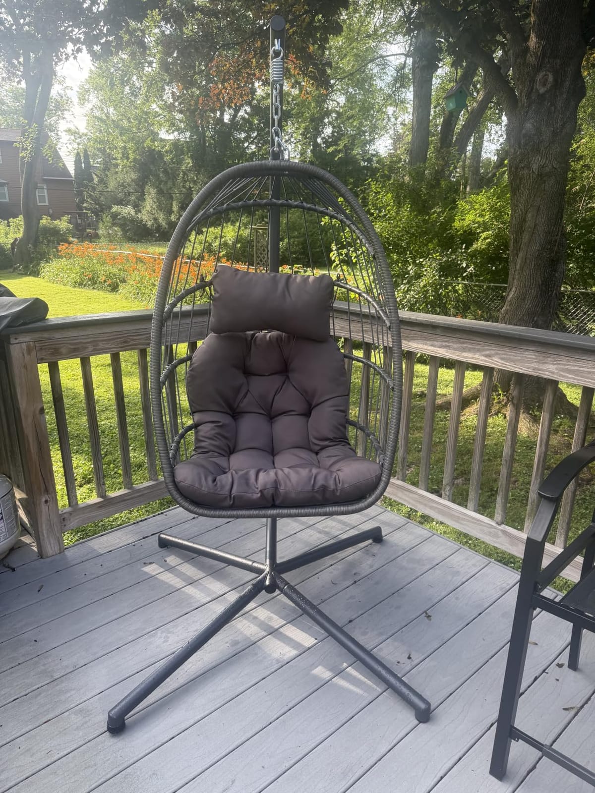 Yechen Indoor Outdoor Egg Hanging Chair with Stand, Charcoal Grey customer photo 2