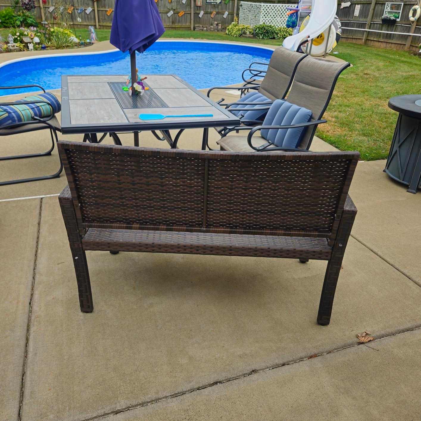 Best Choice Products Outdoor Bench 2-Person Wicker Garden Patio Benches Seating Furniture for Backyard, Porch w/Seat Cushion, 700lb Capacity - Gray/Navy customer photo 1
