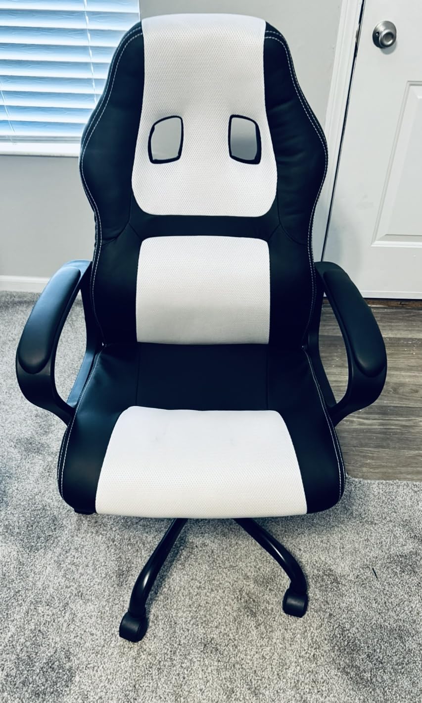 Gaming Chair PC Computer Chair Office Chair for Adult Teen Kids, Ergonomic PU Leather Gamer Chair with Lumbar Support High Back Adjustable Rolling Swivel Desk Chair, Blue customer photo 1