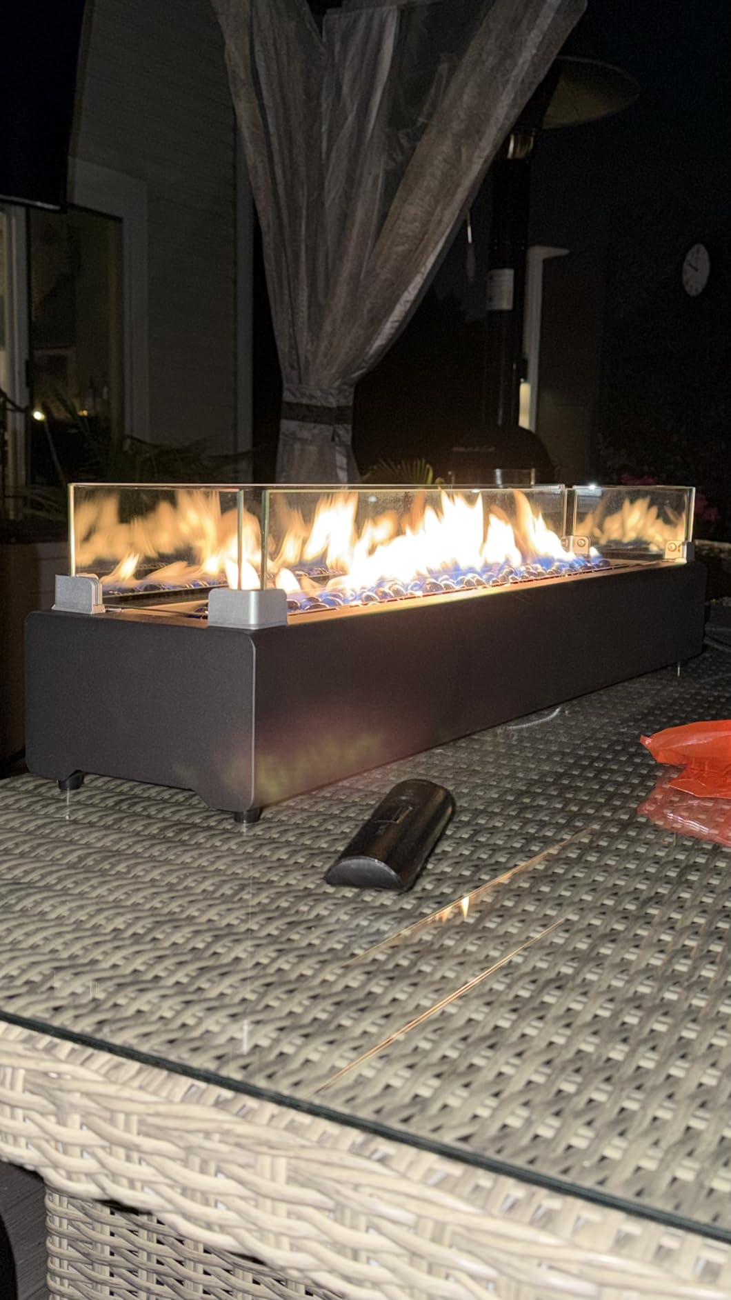 28-inch Table Top Propane Fire Pit, 40,000 BTU Tabletop Firepit for Patio, Outdoor Portable Rectangular Fire Bowl w/Wind Glass Shield, Glass Rocks - Carbon Gray customer photo 2