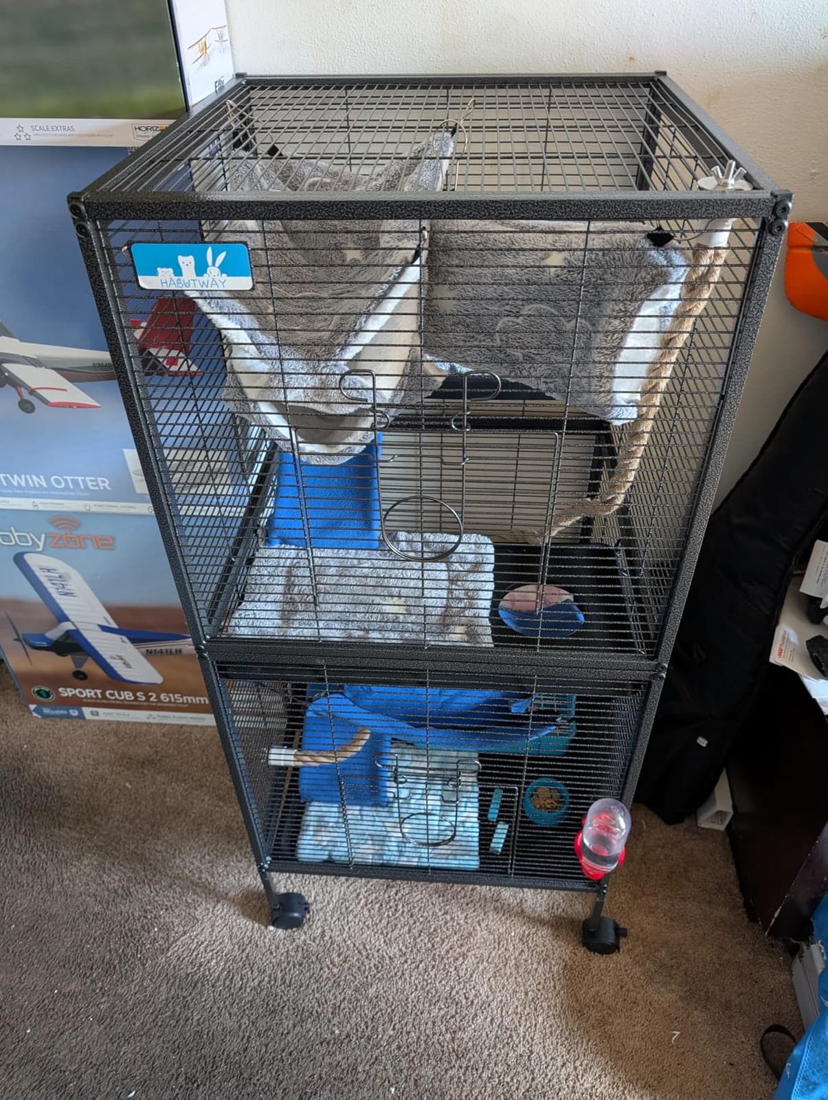 HABUTWAY 45''H Metal Small Animal Cages, Rolling Chinchilla Cage with Removable Ramps, Lagre Cage for Chinchillas/Guinea Pigs/Rabbit, Ferret Cages with Hammock & 4 Tiers, Black customer photo 2