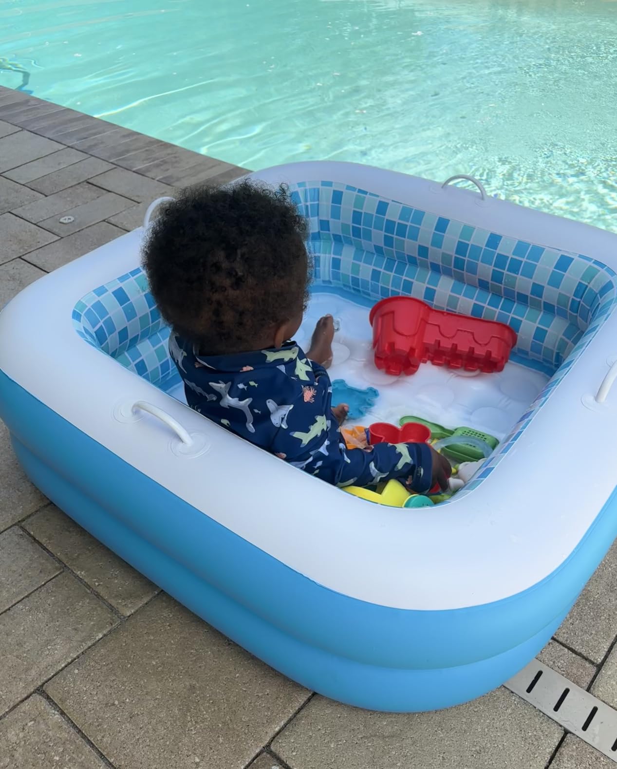 3-in-1 Inflatable Baby Pool, Patented Safety Secure Grip Handles, Soft Floor & Drain - Summer Water Toys, First Birthday Gifts, Kiddie Pool for Ages 1 2 3, 34