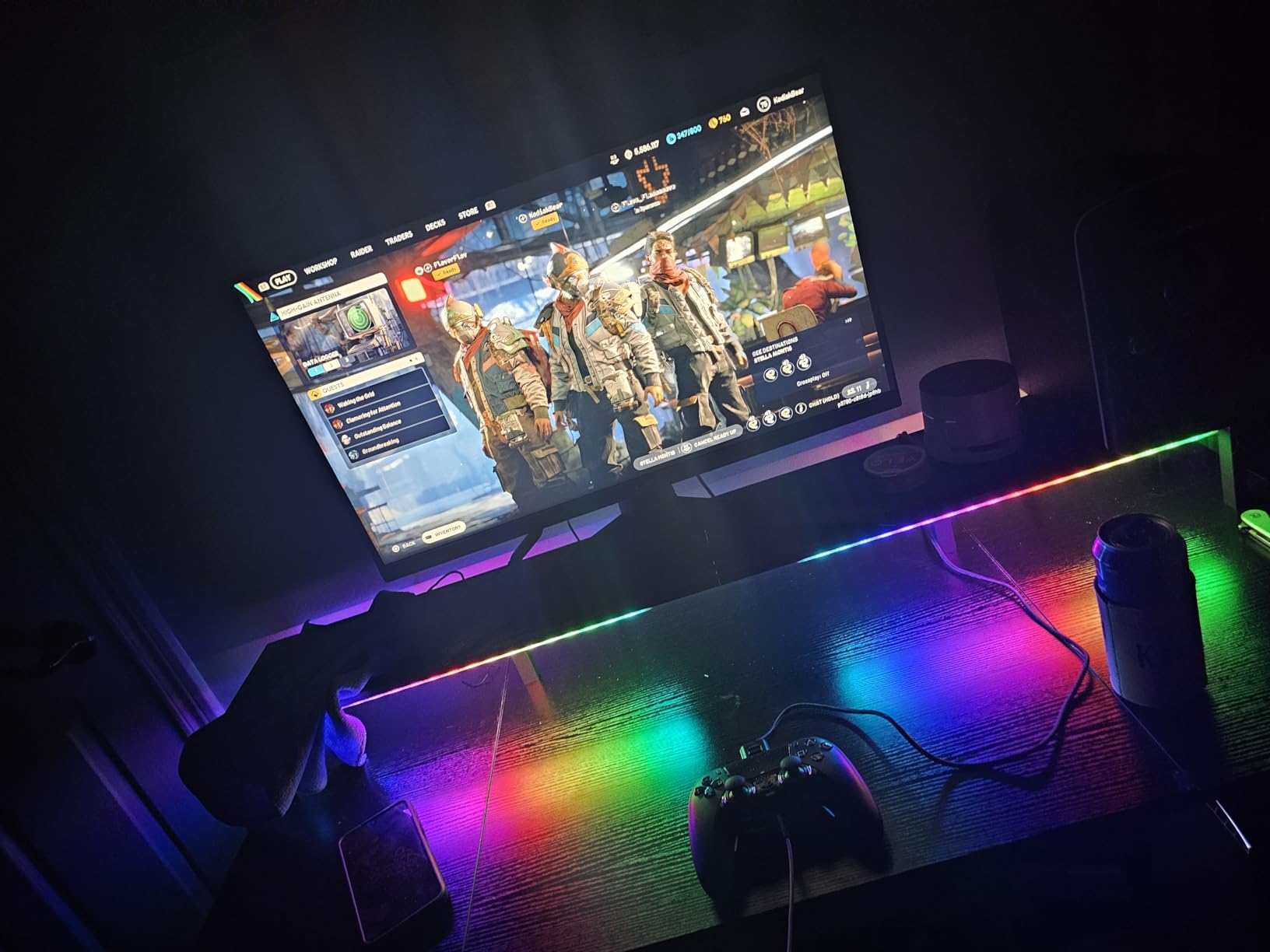 ODK 48 Inch Gaming Desk with LED Lights & Storage Shelves, Black customer photo 1