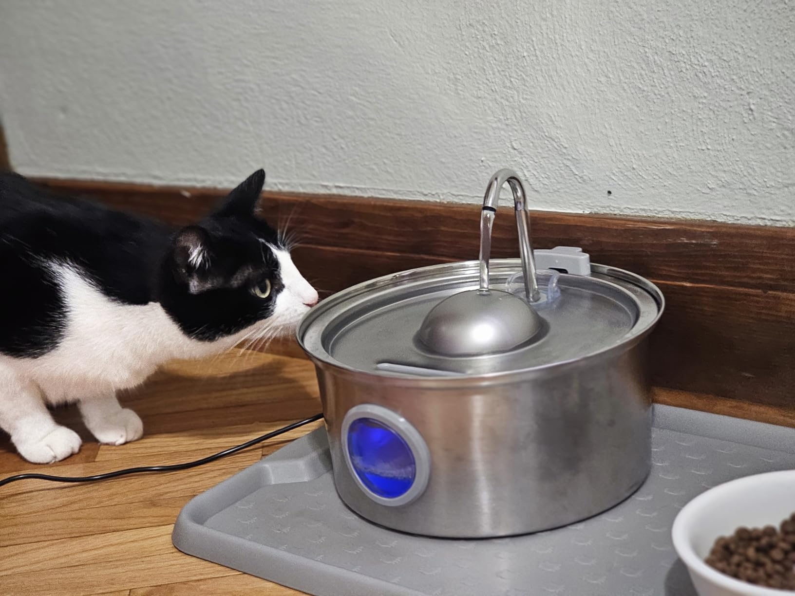 AONBOY Cat Water Fountain Stainless Steel, 108oz/3.2L Cat Fountain, Pet Water Fountain with Water Level Window, Hemispherical Shape, Multi-Filter, Silent Pump, Water Tap, Provides Flowing Water customer photo 1