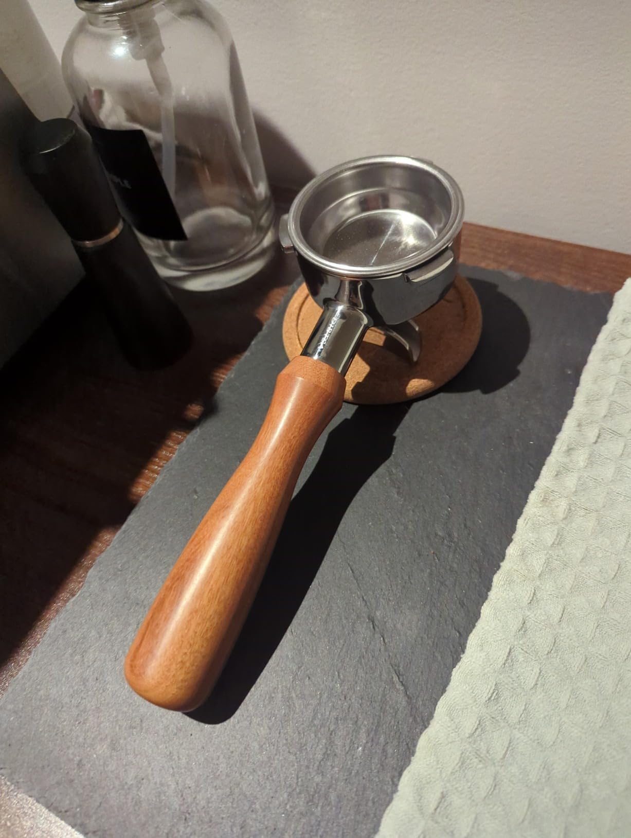 DIBTSA 58mm Espresso Portafilter Compatible with La Marzocco,Double Spouts 2 Ears, Stainless Steel Head and Filter Basket and Wood Handle customer photo 2