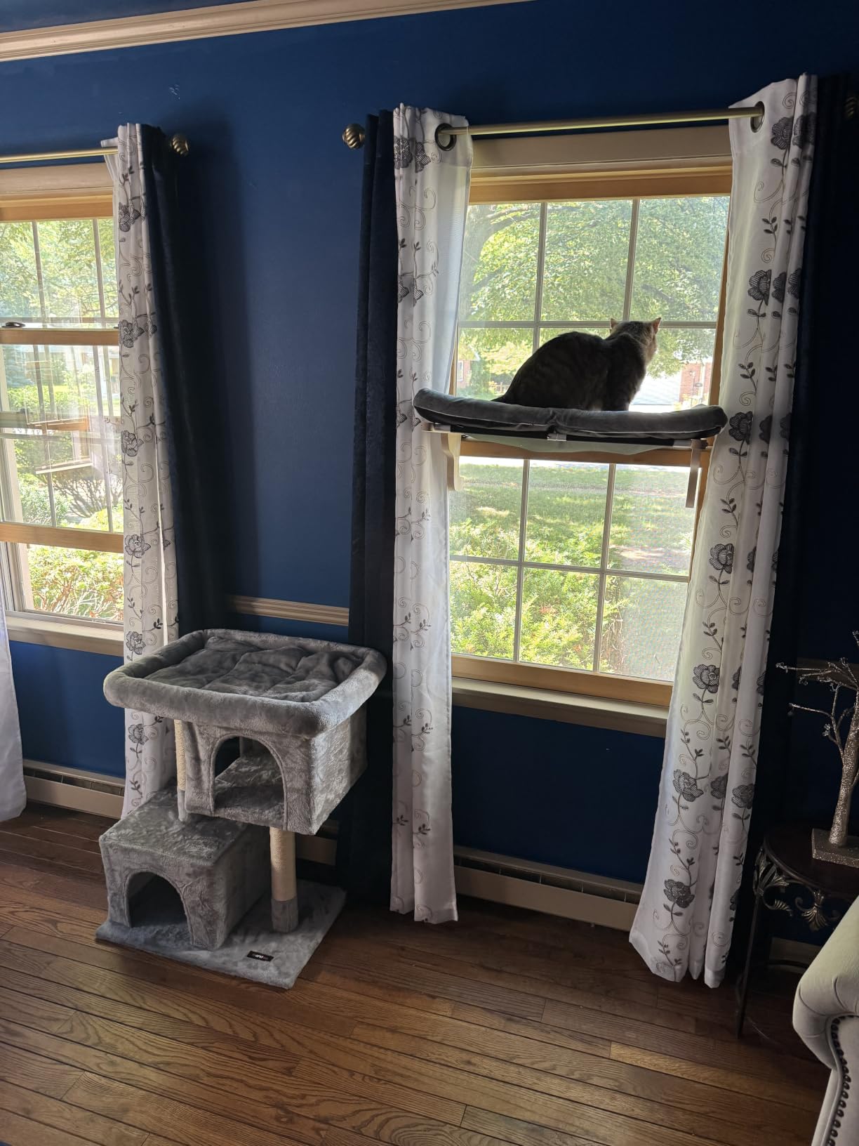 Zakkart Cat Perch for Windowsill with Bolsters (Natural Wood/Gray, L) customer photo 1