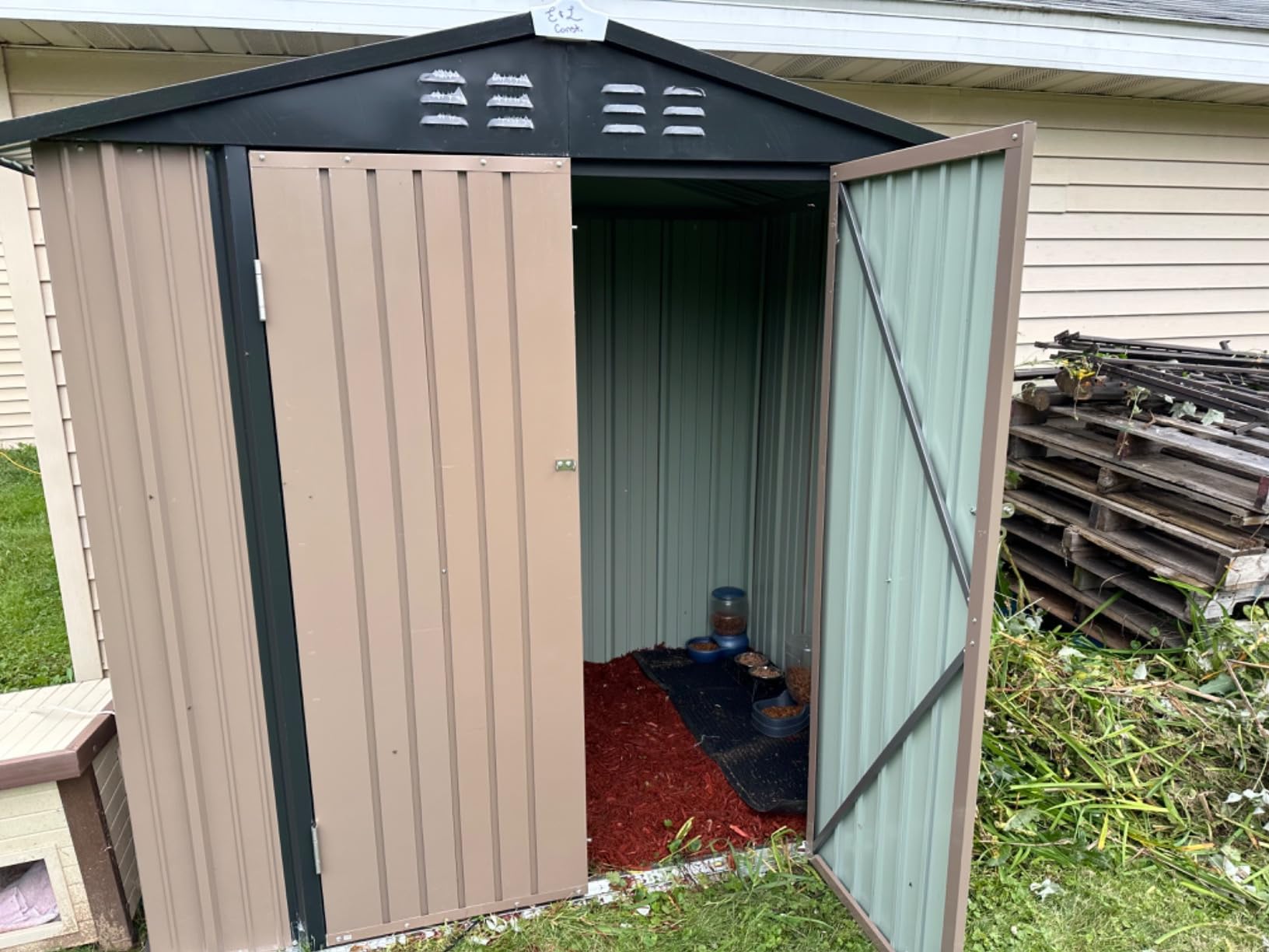 Flamaker 6x8 FT Storage Shed Waterproof Metal Garden Shed with Lockable Door Utility Tool Shed Outdoor Storage for Backyard, Patio and Lawn, Brown customer photo 1