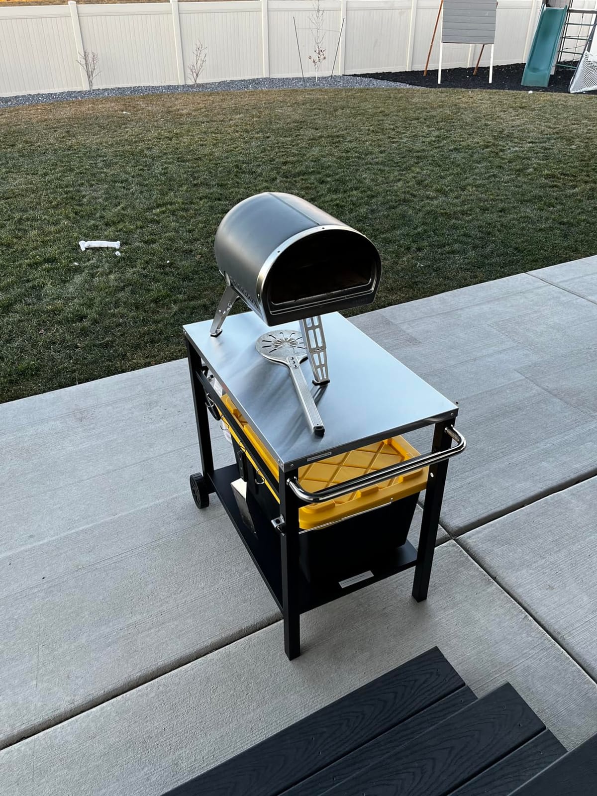 VEVOR Outdoor Grill Dining Cart with Double-Shelf, BBQ Movable Food Prep Table, Multifunctional Stainless Steel Table Top, Portable Modular Carts for Pizza Oven, Worktable with 2 Wheels, Carry Handle customer photo 2