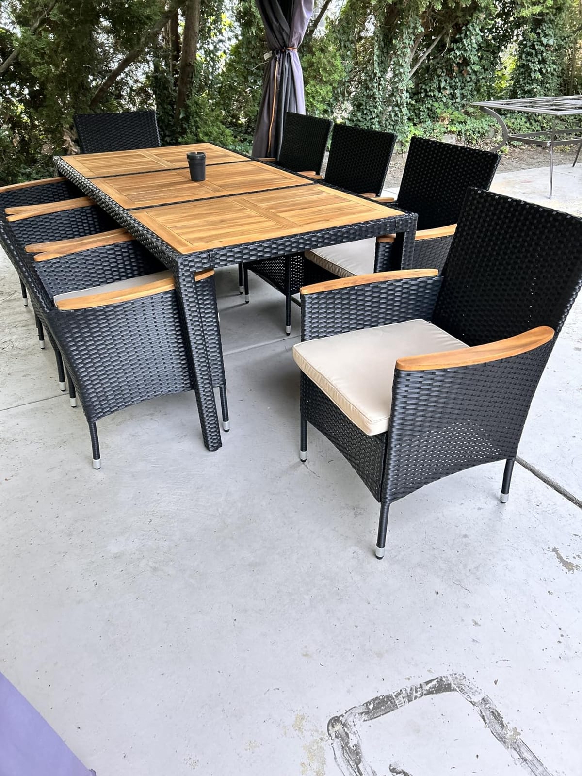 Flamaker Patio Dining Set for 8 Outdoor Acacia Wood Table and Chairs, Gray customer photo 1