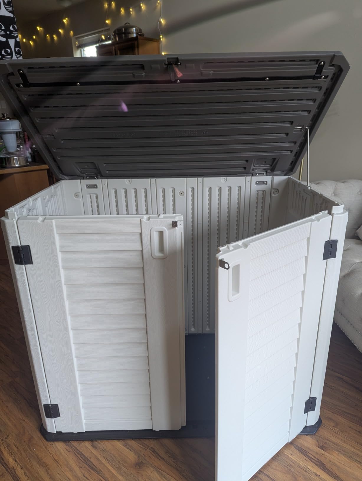 KINYING Outdoor Storage Cabinet Waterproof, Resin Vertical Outdoor Storage Shed for Patio Furniture, Garden Tools, Pool Accessories, Mower Storage (66 Cu.ft, Off White) customer photo 1