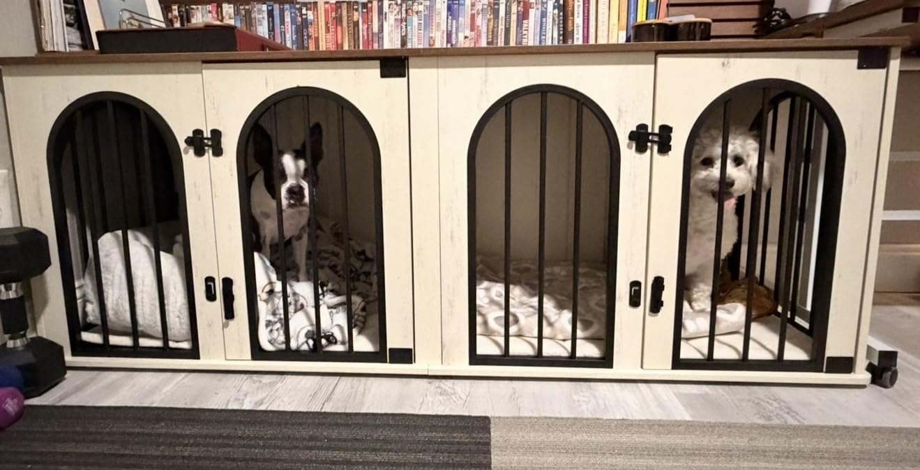 Hzuaneri 70.9 in Double Dog Crate Furniture, Dog Kennel Indoor with Cushion customer photo 2