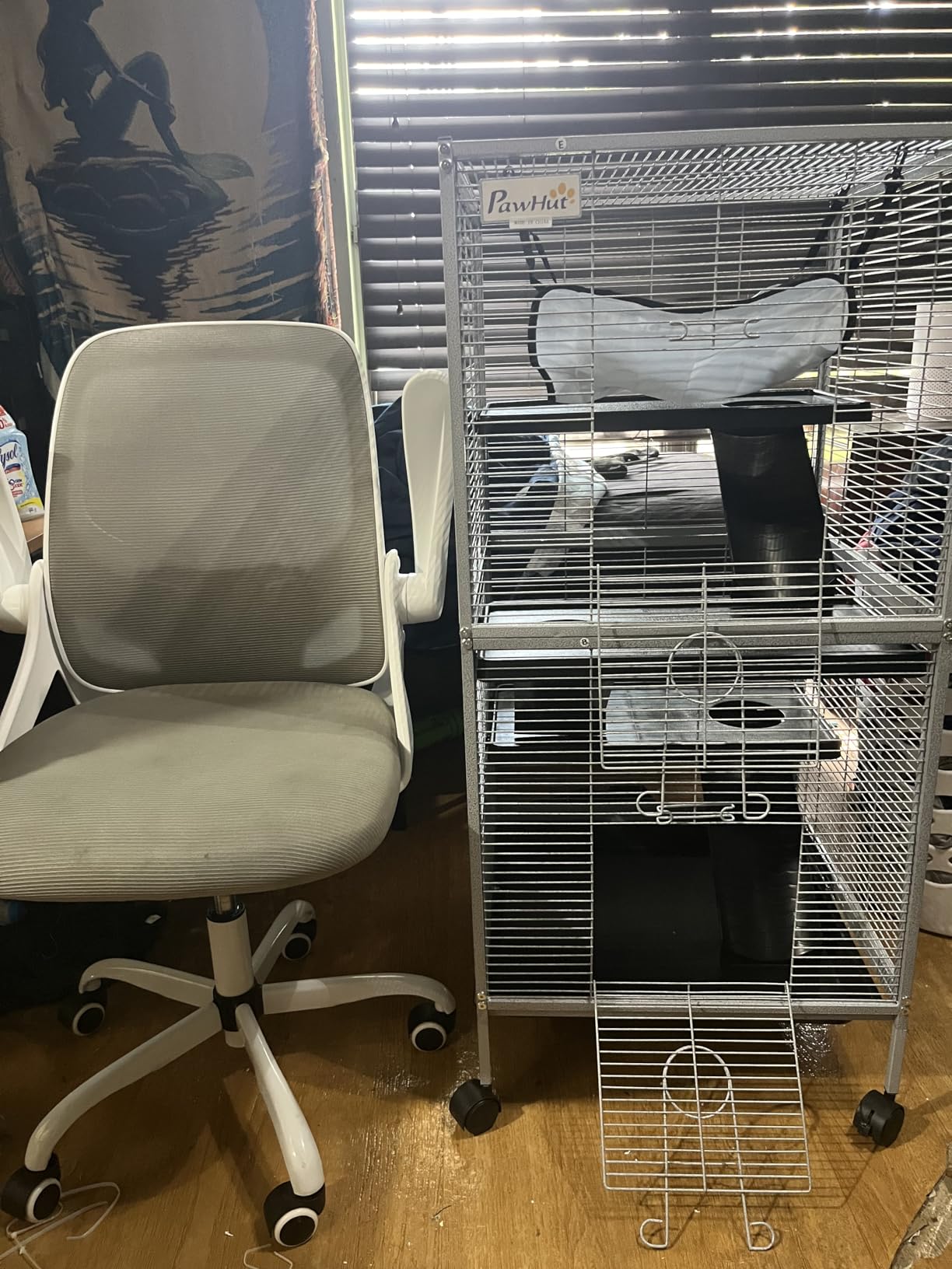 PawHut Metal Small Animal Cage, 5-Tiers Rolling Big Ferret Cage with Hammock, Removable Tray, for Chinchilla, Sugar Glider, White customer photo 2