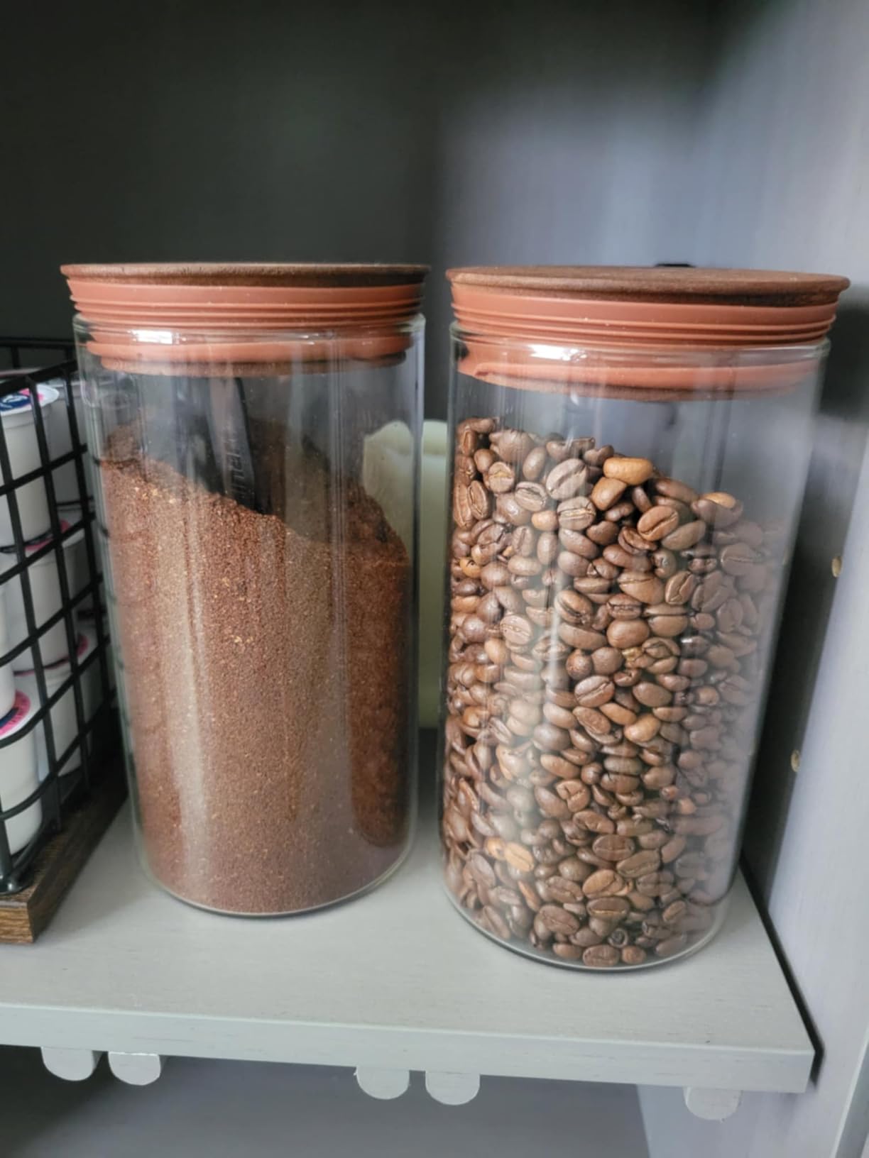 37 oz Coffee Canister with Scoop and Wooden Lids, Airtight Storage Container Sets of 2 for Ground Coffee & Beans, Glass Jars for Coffee Bar Organizer, Kitchen Countertop customer photo 2