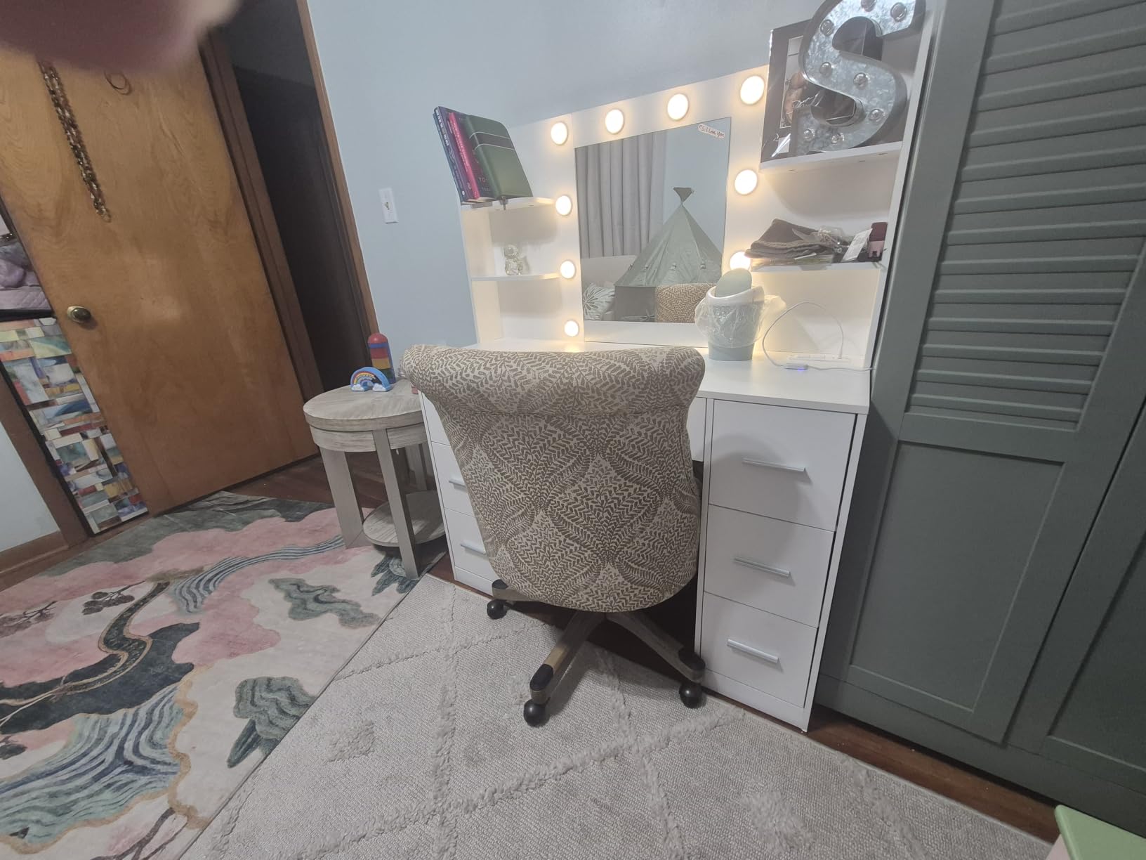YESHOMY Vanity Desk with Mirror, Outlet, 10 Lights & 7 Drawers,Pure White customer photo 2