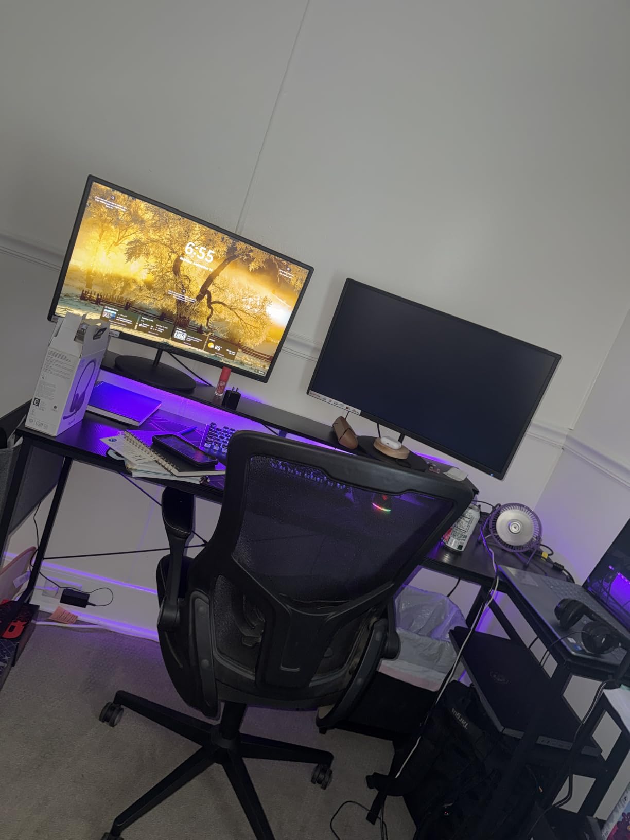 ODK 40 Inch L Shaped Gaming Desk with LED Lights, Power Outlets, Black customer photo 1