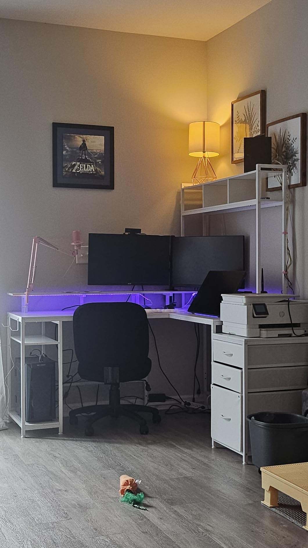 EnHomee 64x59 Inch Two Person L Shaped Gaming Desk with Shelf & LED Lights customer photo 2