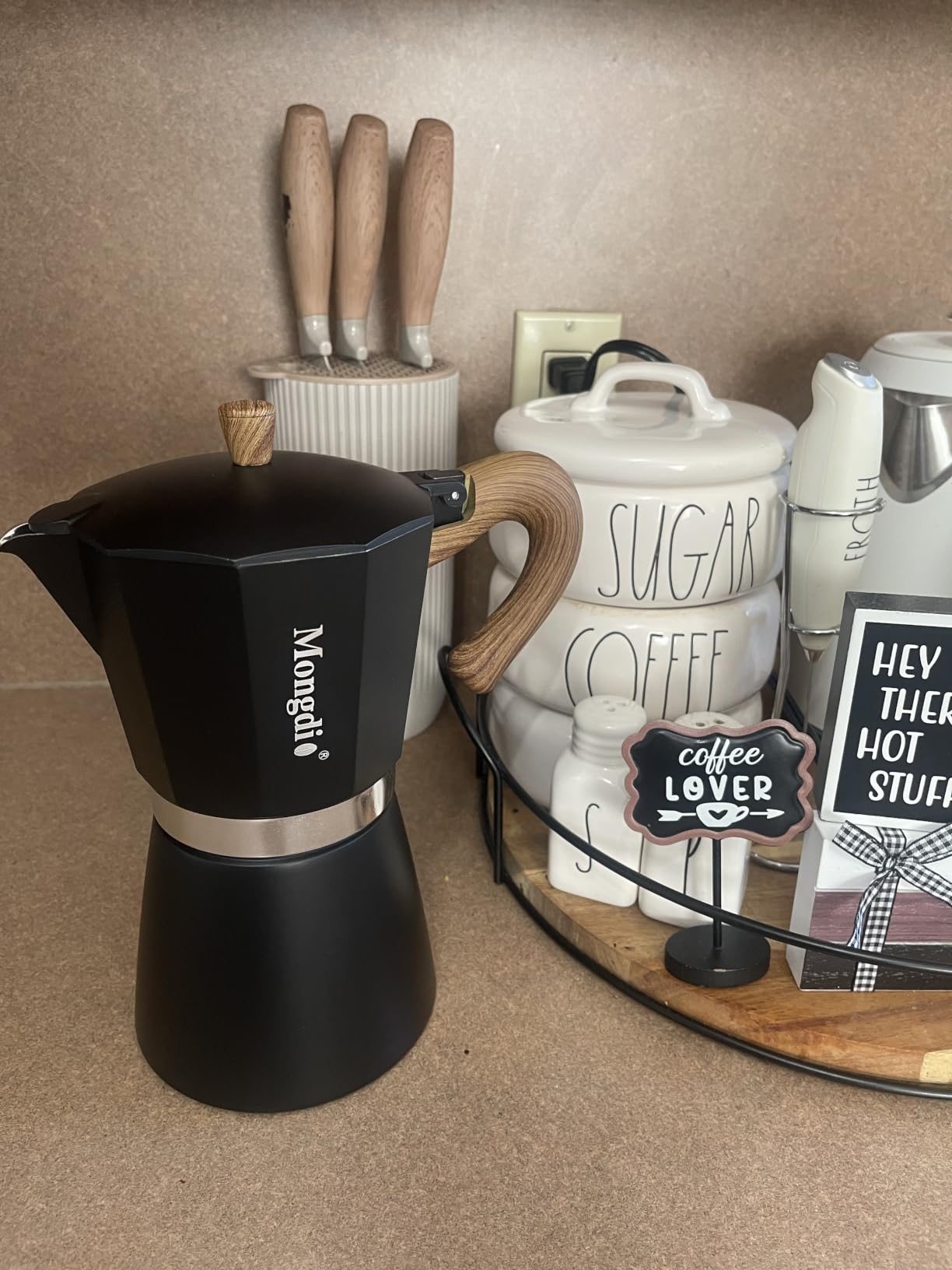 Mongdio Stovetop Espresso Maker Moka Pot, Cuban Coffee Maker Stove top coffee maker Moka Italian Espresso Greca Coffee Maker Brewer Percolator, 6 Espresso Cups, 10 oz - Black customer photo 2