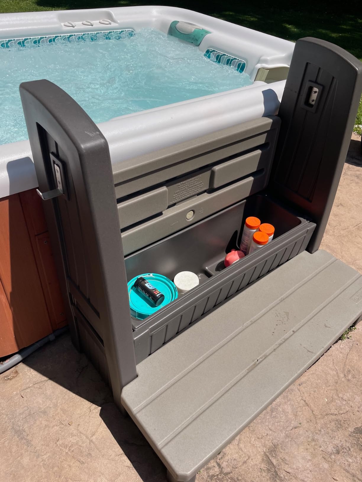Step2 Hot Tub Storage Steps with Handrails, 2-Step Stool, Waterproof Stairs for Outdoor/Indoor Pool or Jacuzzi, Made of Durable Plastic, Dark Cedar customer photo 2
