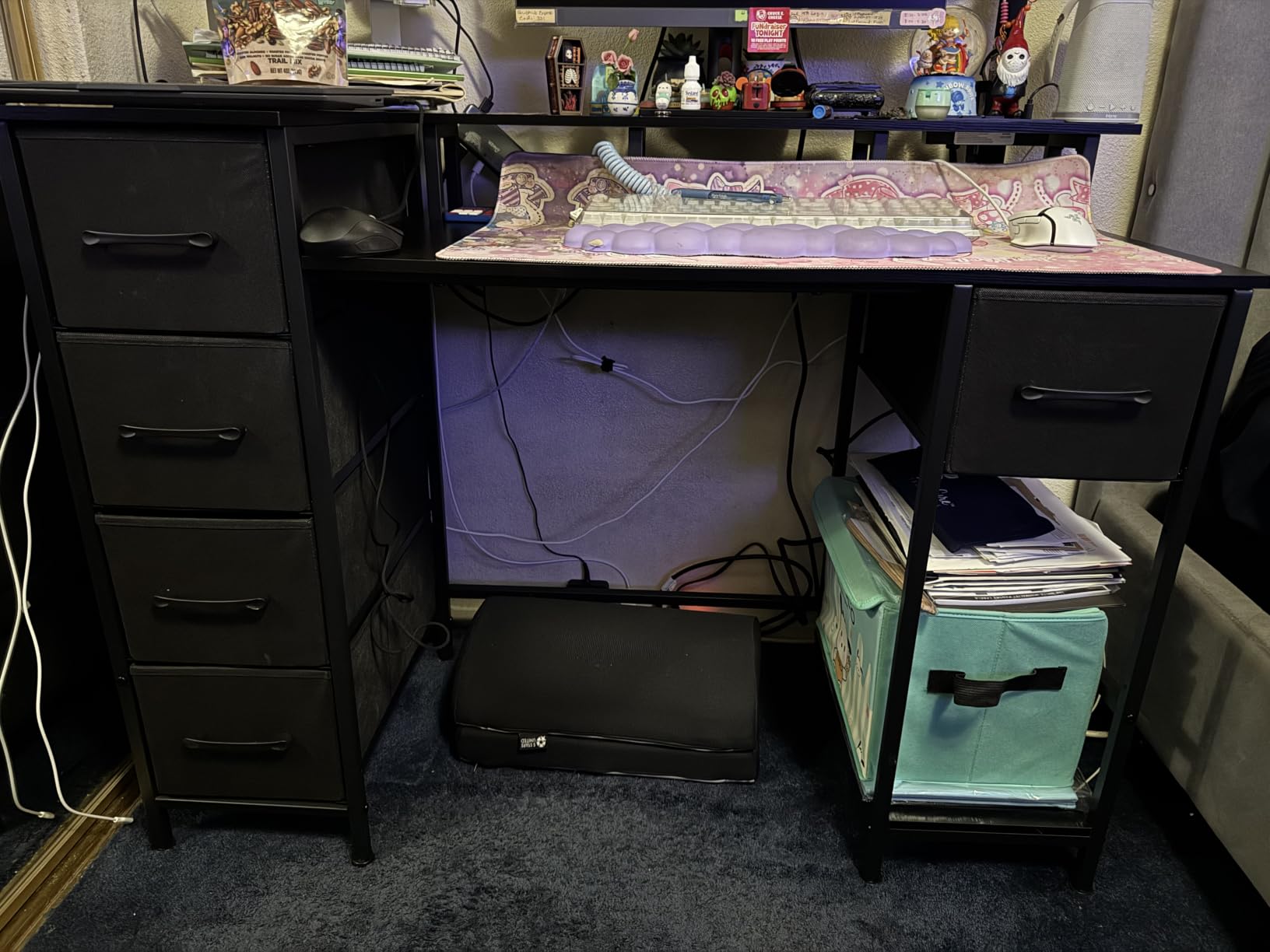 Korfile 55 Inch Gaming Computer Desk with Power Outlets,LED,5 Drawers,Black customer photo 2