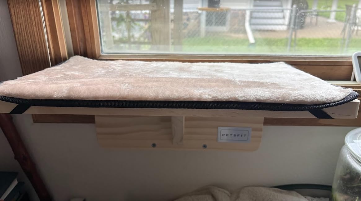 PETSFIT Cat Window Perch for 2 Cats, Adjustable, Solid Wood, Removable Mat customer photo 1
