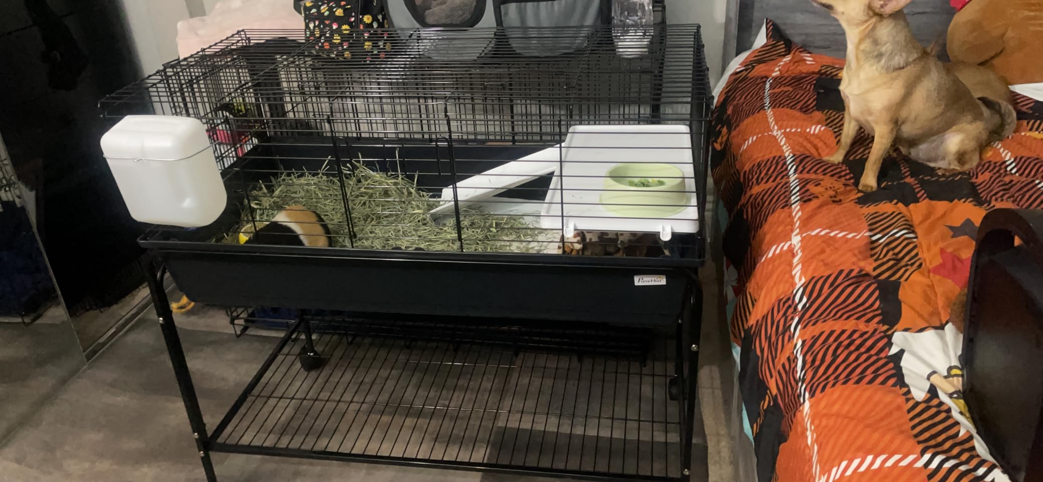 PawHut Two-Story Small Animal Cage Removable from Stand, Guinea Pig Cage with Shelf & Wheels, Pet Habitat for Hedgehog, Chinchilla, Ferret, 33