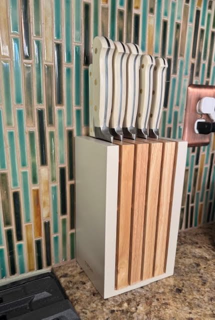 CAROTE 15-Piece Knife Set, Wood Block with Built-In Sharpener, Cream customer photo 2