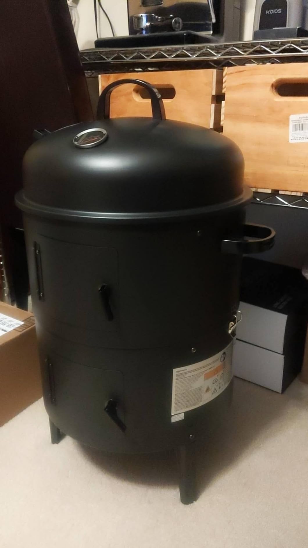 Amazon Basics 16 inch Vertical Charcoal Outdoor Smoker, BBQ Grill, with Built-in Thermometer, 2-Layer Design, Adjustable Air Supply Control, Black customer photo 2