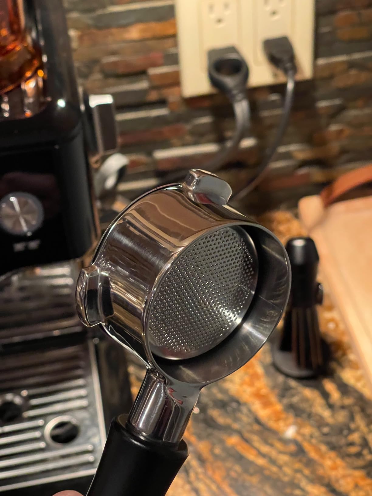 Normcore 54mm Bottomless Portafilter, Naked Portafilter Fits Breville Sage Barista Express Machines, 18g Filter Basket Included, Genuine American Walnut Handle customer photo 2