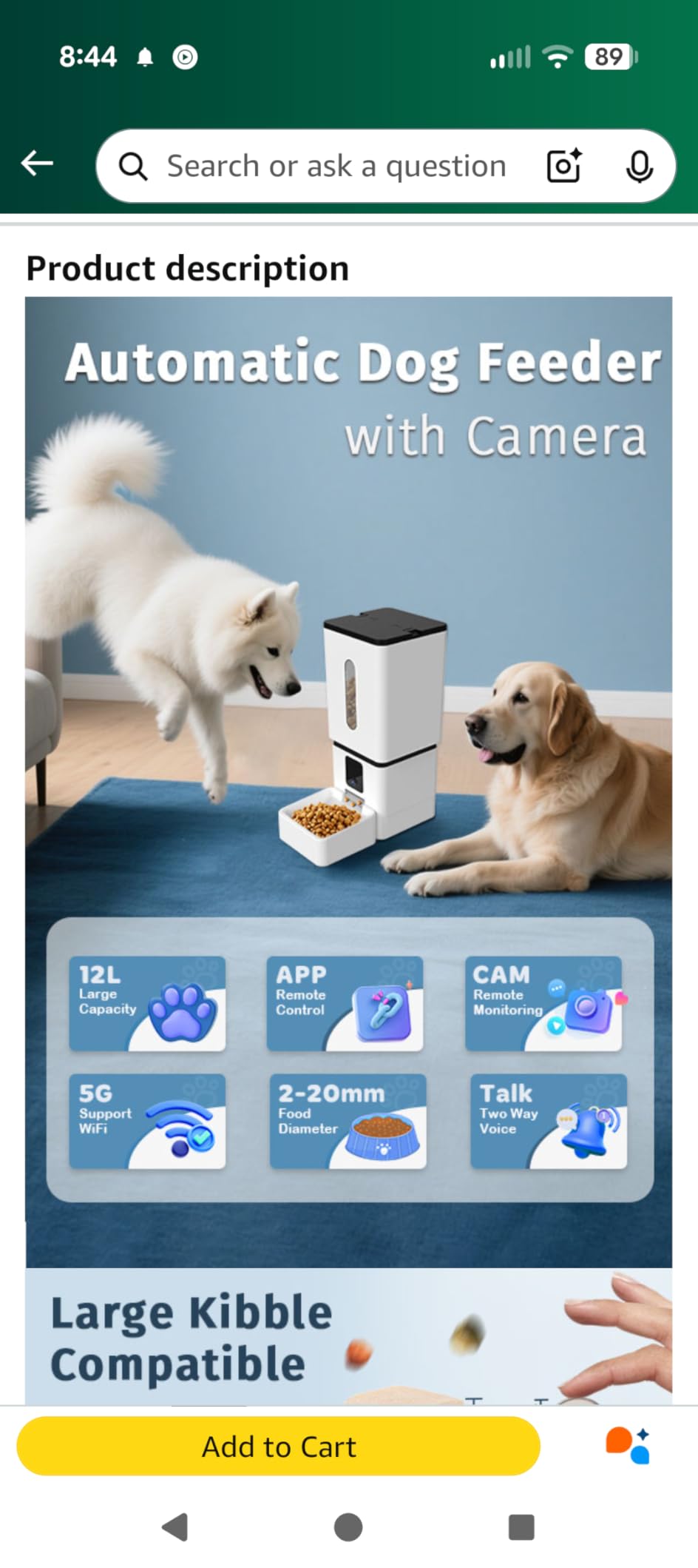 Automatic Dog Feeder Large Breed: 12L/50 Cup Capacity for Kibble up to 20mm customer photo 1