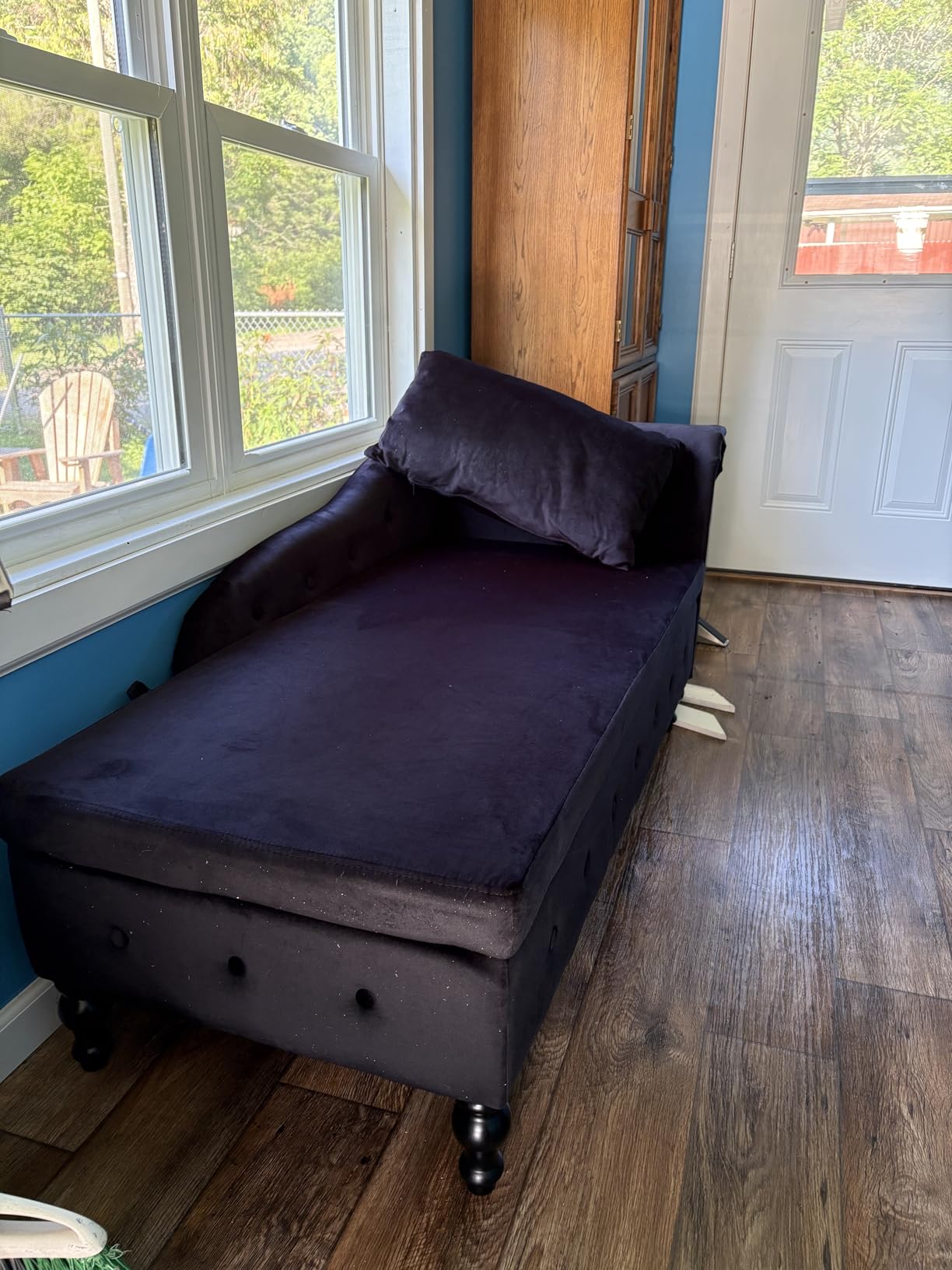 Velvet Chaise Lounge w/Right Armrest & Storage Space, Teal customer photo 1