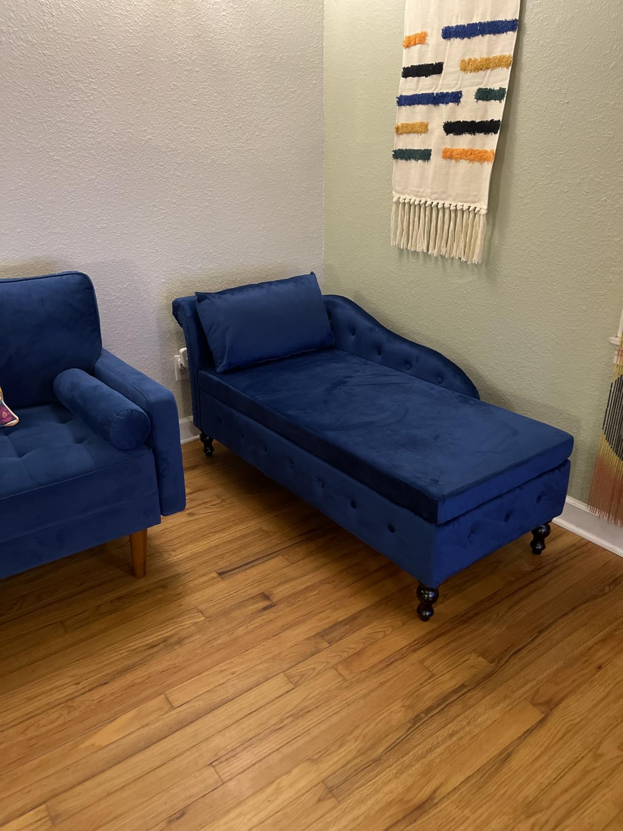 Velvet Chaise Lounge w/Right Armrest & Storage Space, Teal customer photo 2