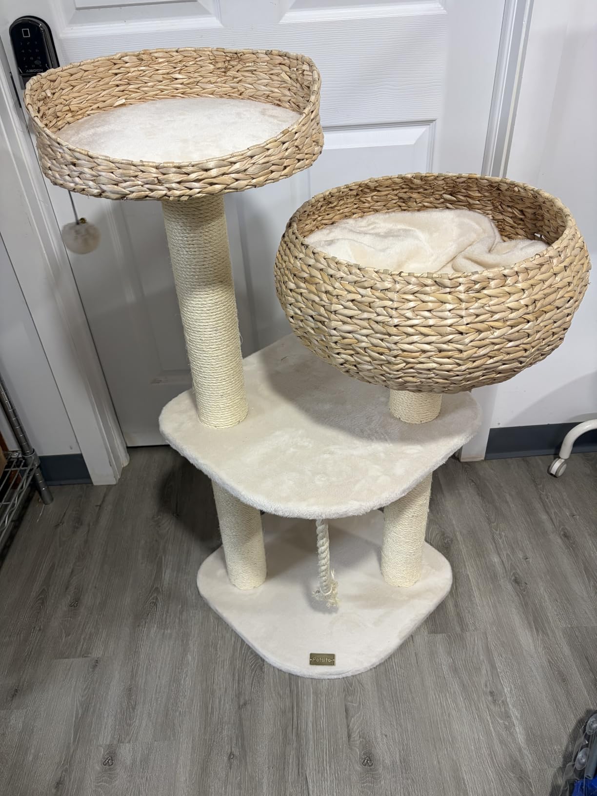 PETSITE 41-inch Modern Cat Tree, Multi-Level Woven Cat Tower, Beige customer photo 2