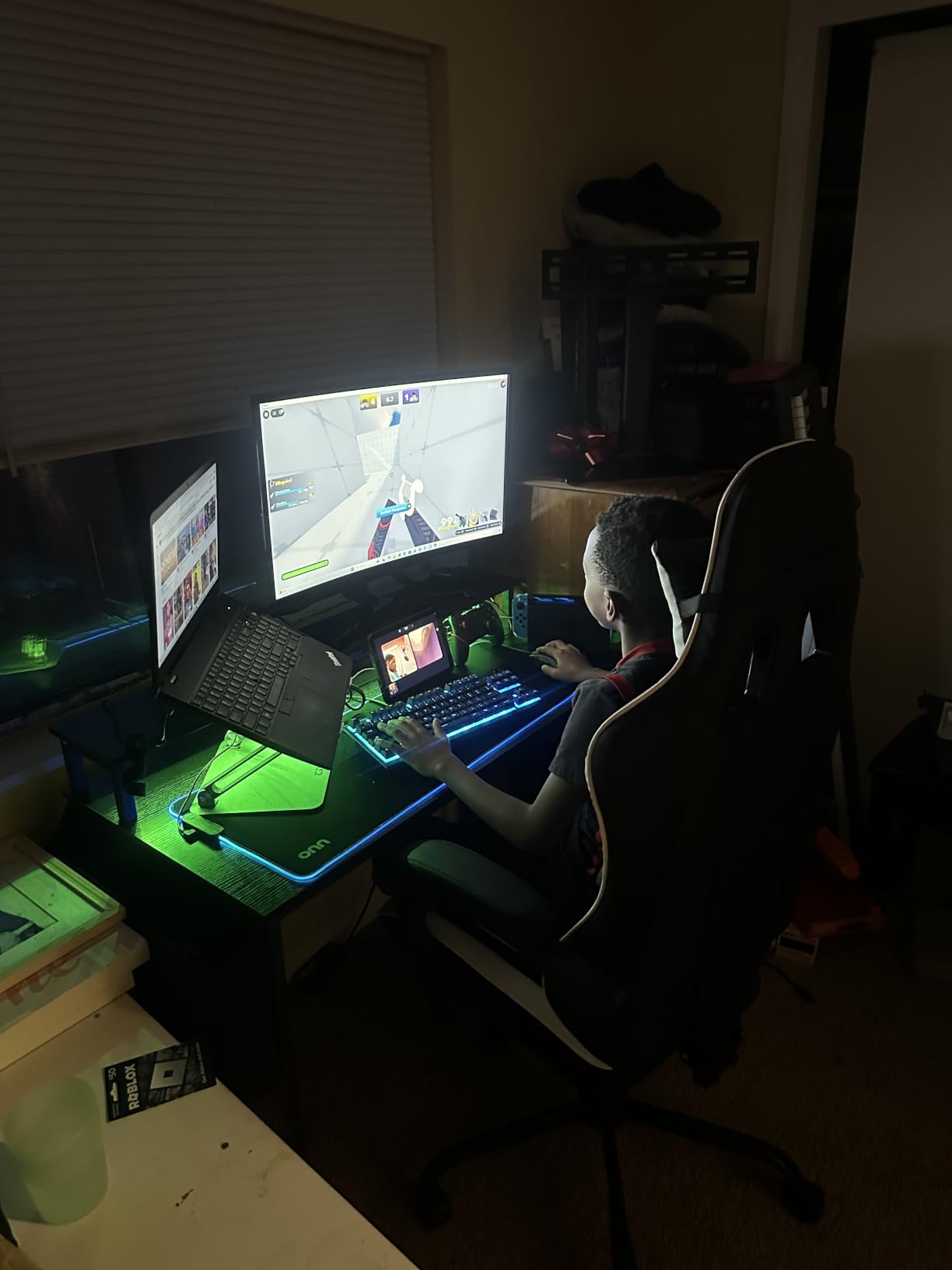 Lufeiya Small Desk with Power Outlets and LED Lights, 32 Inch Teen Writing Study Table Home Office Computer Desks with Monitor Stand, Gaming Desk with Charging Station, Black customer photo 2