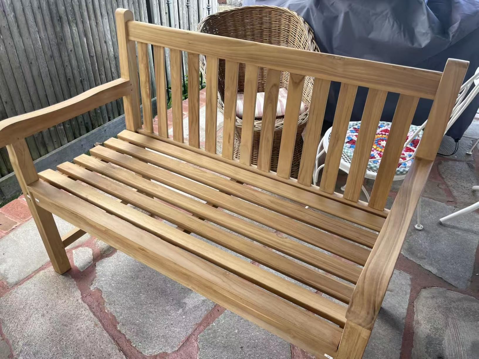 OTSUN Teak Bench Outdoor, 2-Person Wood Garden Bench with 800lb Capacity All-Weather Durable Fade-Resistant, Suitable for Courtyard Lawn Park Porche Backyard Patio & Deck customer photo 1