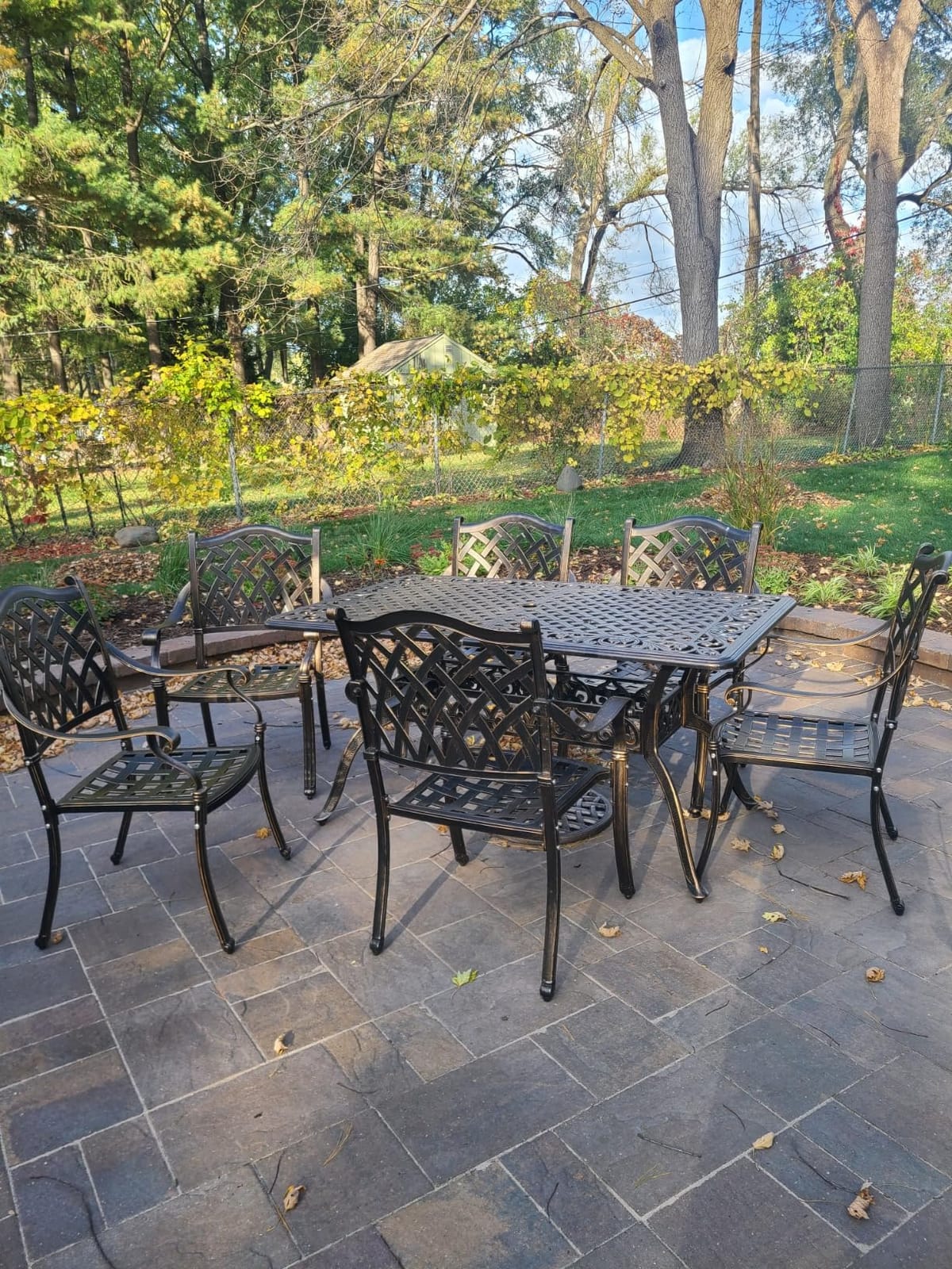 9-Piece Cast Aluminum Outdoor Table and Chairs, Classic Vintage Patio Dining Set for 8 Include 87