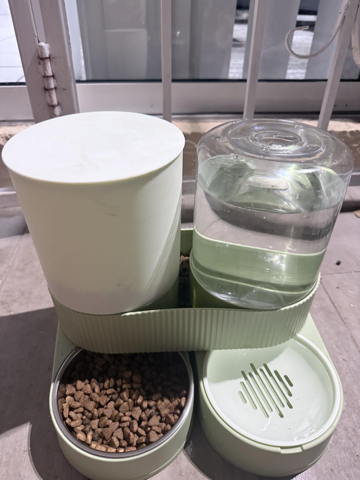 Automatic Cat Feeder Stainless Steel Water Dispenser Gravity Food Feeder and Waterer Set with Pet Food Bowl for Small Medium Kitten Puppy Pets Large Capacity(Green) customer photo 1