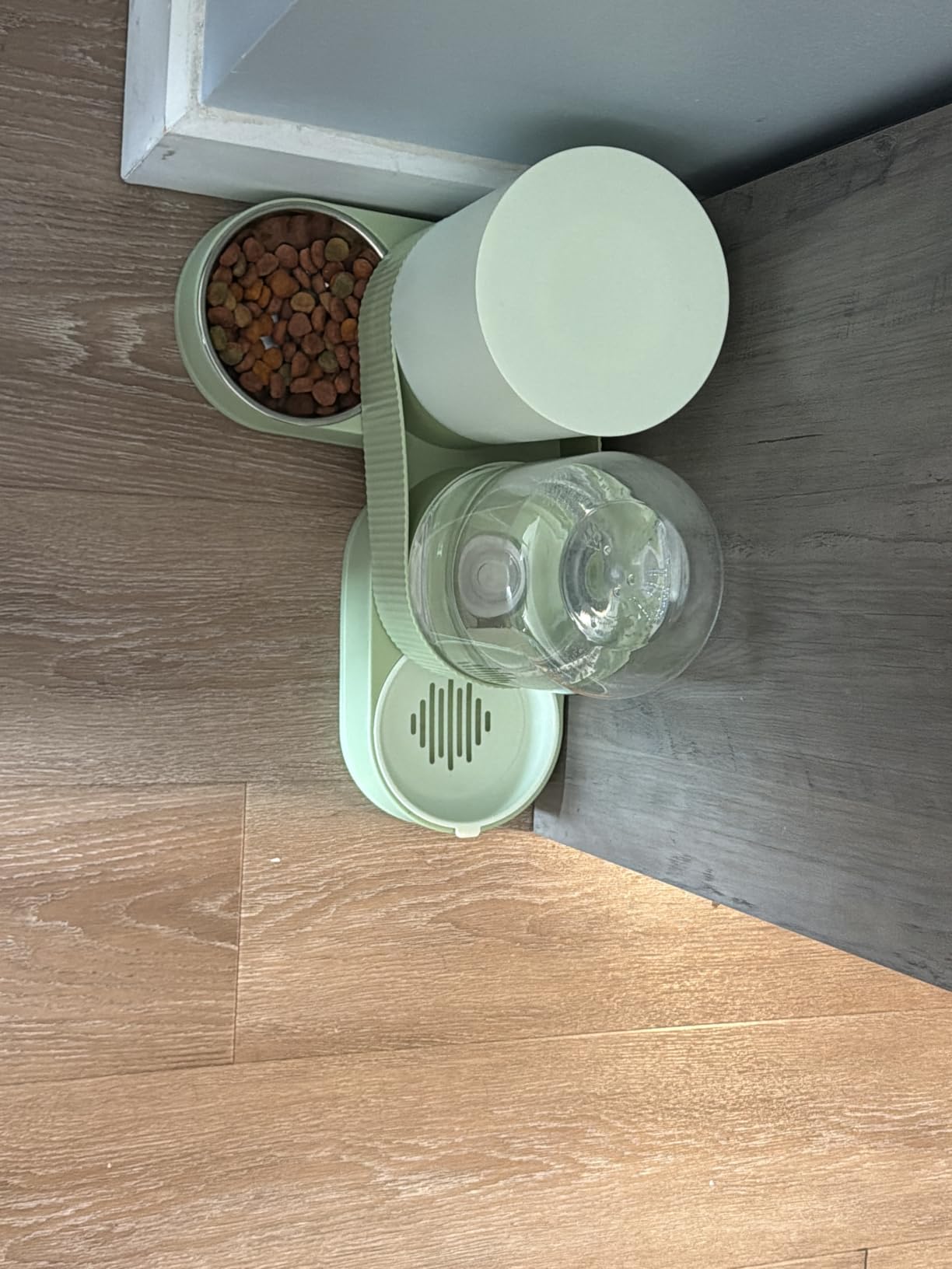 Automatic Cat Feeder Stainless Steel Water Dispenser Gravity Food Feeder and Waterer Set with Pet Food Bowl for Small Medium Kitten Puppy Pets Large Capacity(Green) customer photo 2