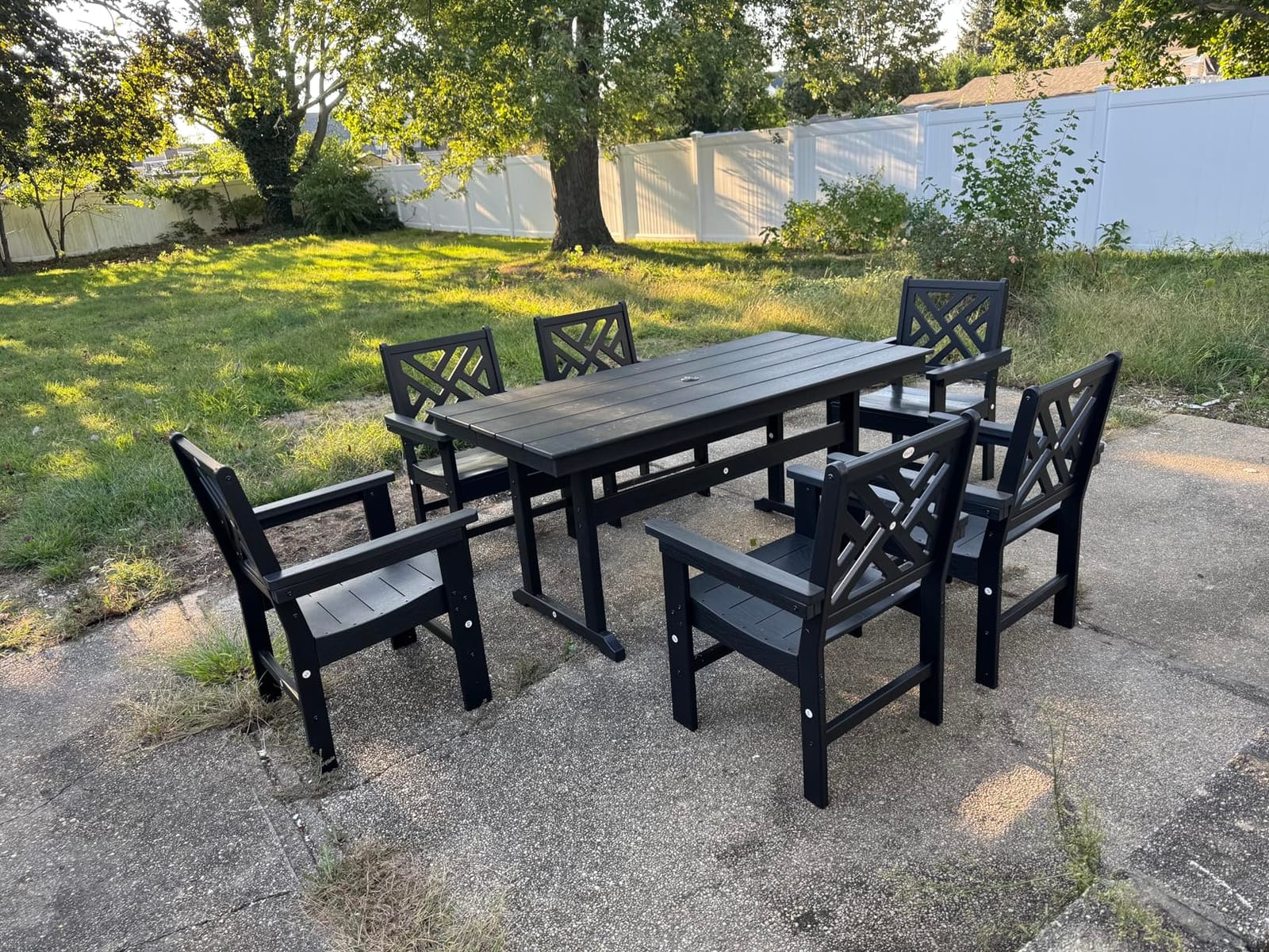9-Piece Outdoor Dining Set, HDPE Weatherproof Patio Table and Chairs Set for 8, Outdoor Patio Furniture Sets with Umbrella Hole for Outside, Deck, Backyard, Garden (Black) customer photo 1