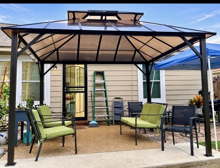 Aoxun 10'x12' Hardtop Gazebo, Metal Frame Permanent Pavilion with Light, Curtains and Netting, Outdoor Polycarbonate Gazebo, Double Roof Canopy customer photo 1