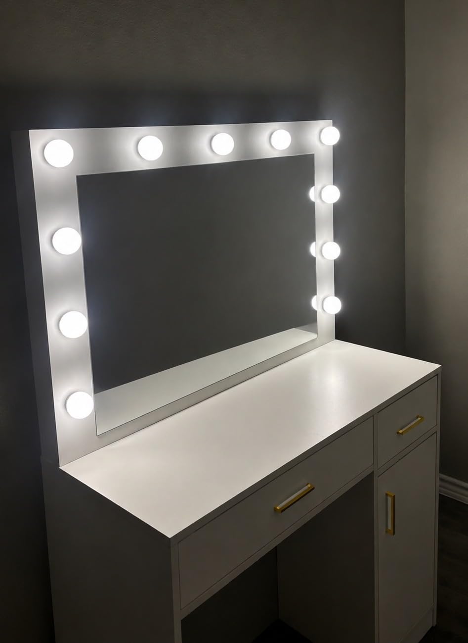 DUMOS Makeup Vanity Desk with Mirror and Lights, Charging Station customer photo 1