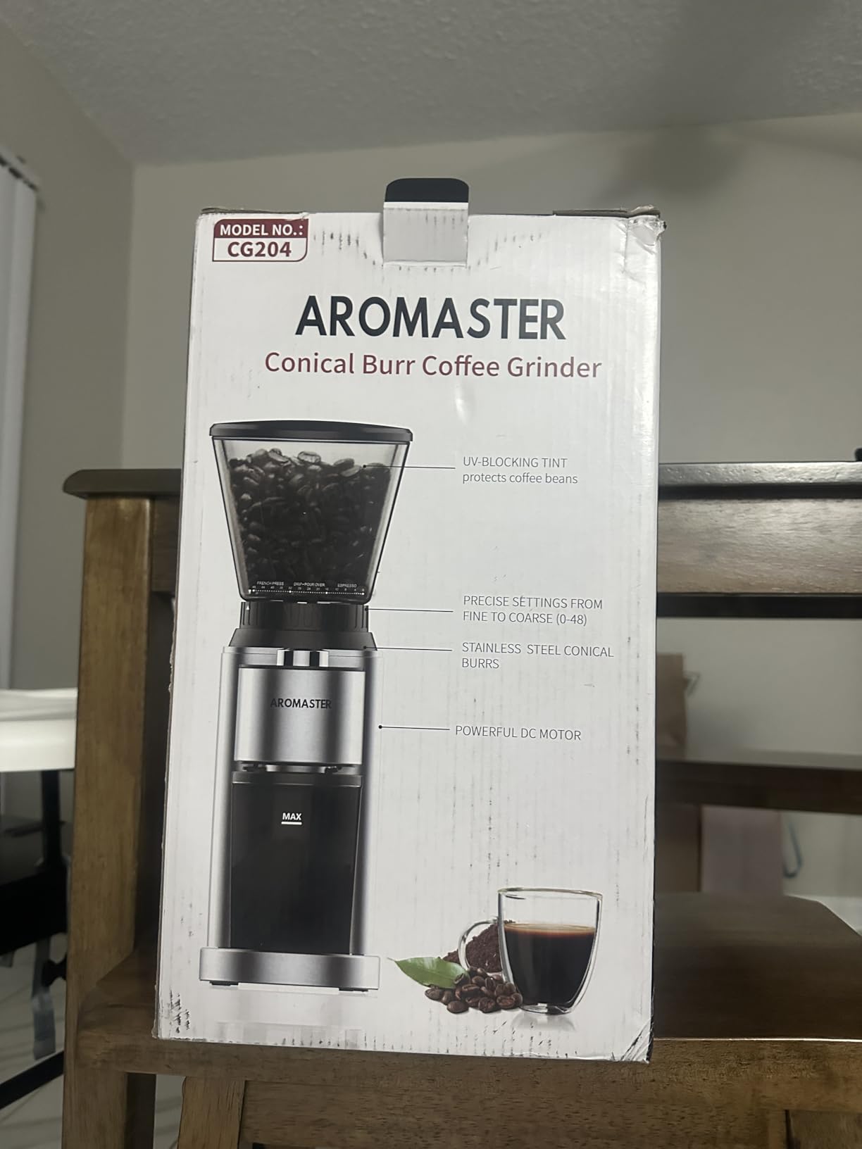 Aromaster Conical Coffee Bean Grinder, 48 Settings, Anti-Static, Sliver customer photo 1
