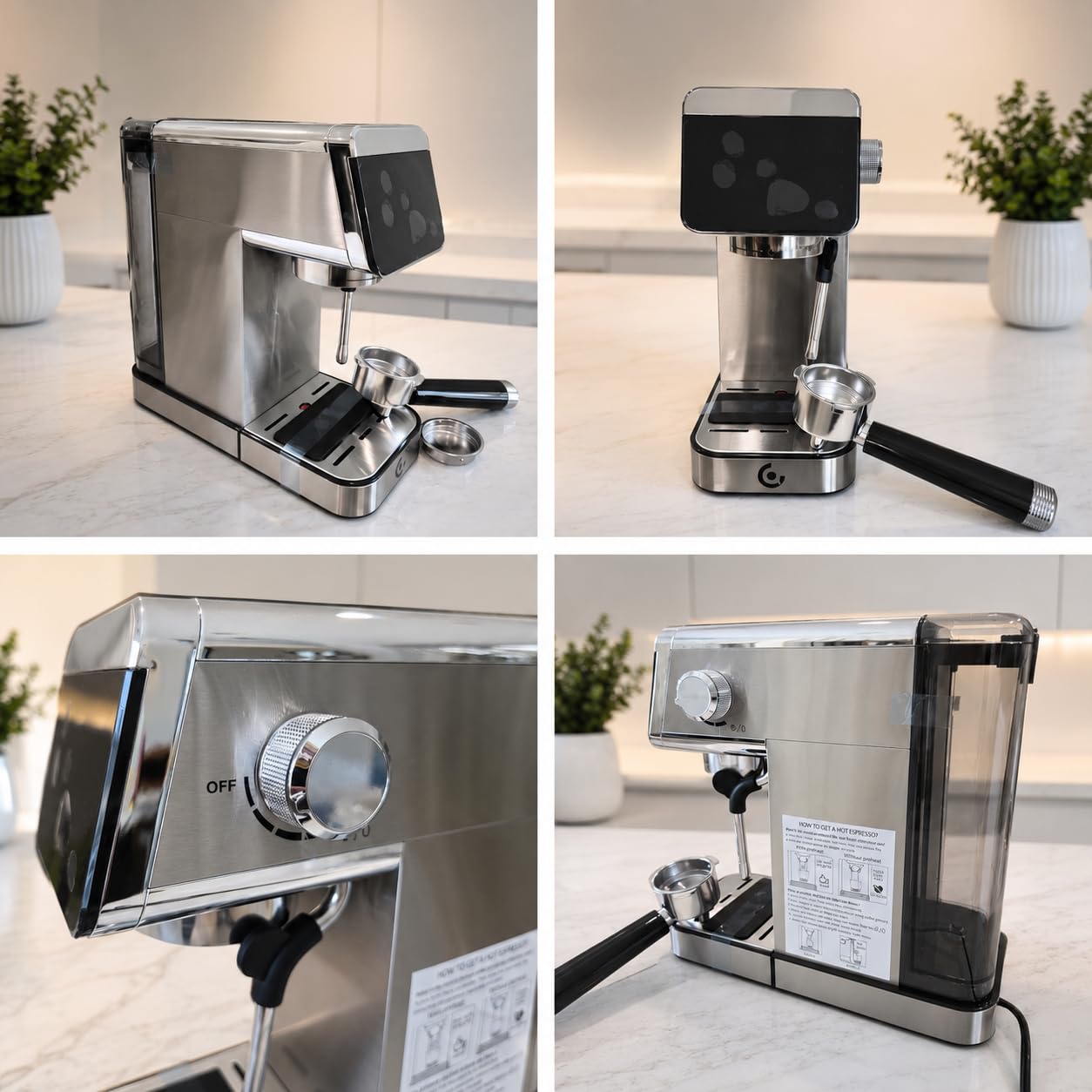 AMZCHEF Espresso Machine with Self-Cleaning, 20Bar Coffee Maker, Platinum customer photo 1
