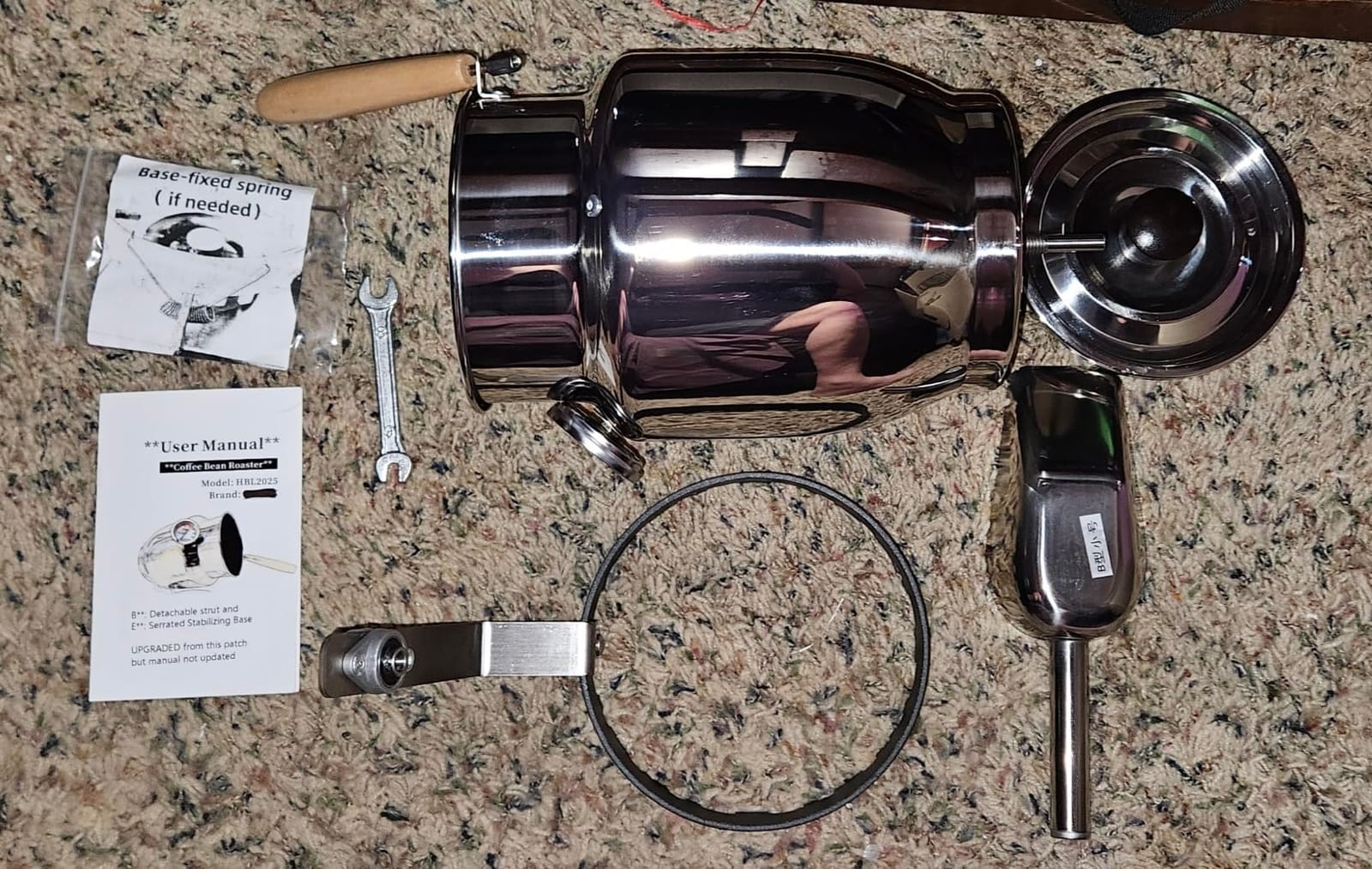 Stainless Steel Hand-Crank Drum Coffee Bean Roaster with Built-In Thermometer, Universal Base, up to 400g Capacity customer photo 1